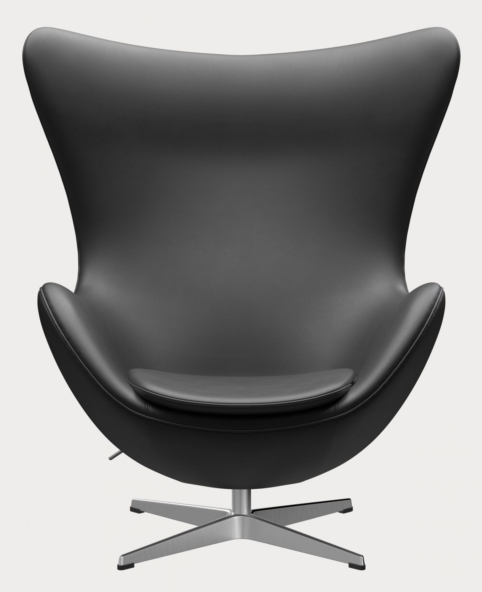 Schwarzer Egg Chair Sessel von Fritz Hansen mit Lederbezug und silbernem Fußkreuz.