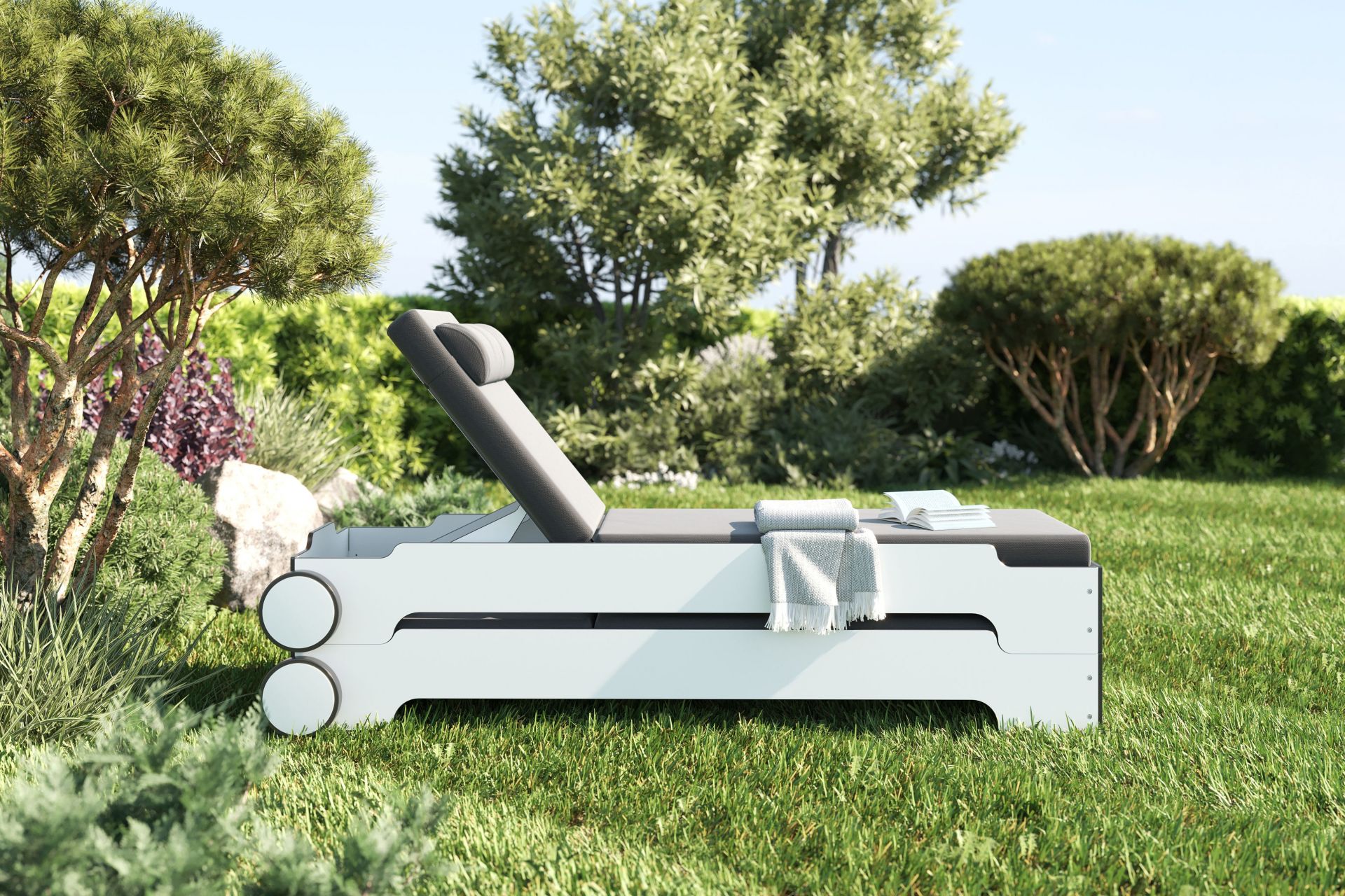 Solara Stacking Lounger incl. Wheels and Upholstery Outdoor Müller Möbelwerkstätten