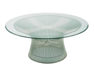 Platner Dining table crystal glass / polished nickel Knoll International - QUICK SHIP 