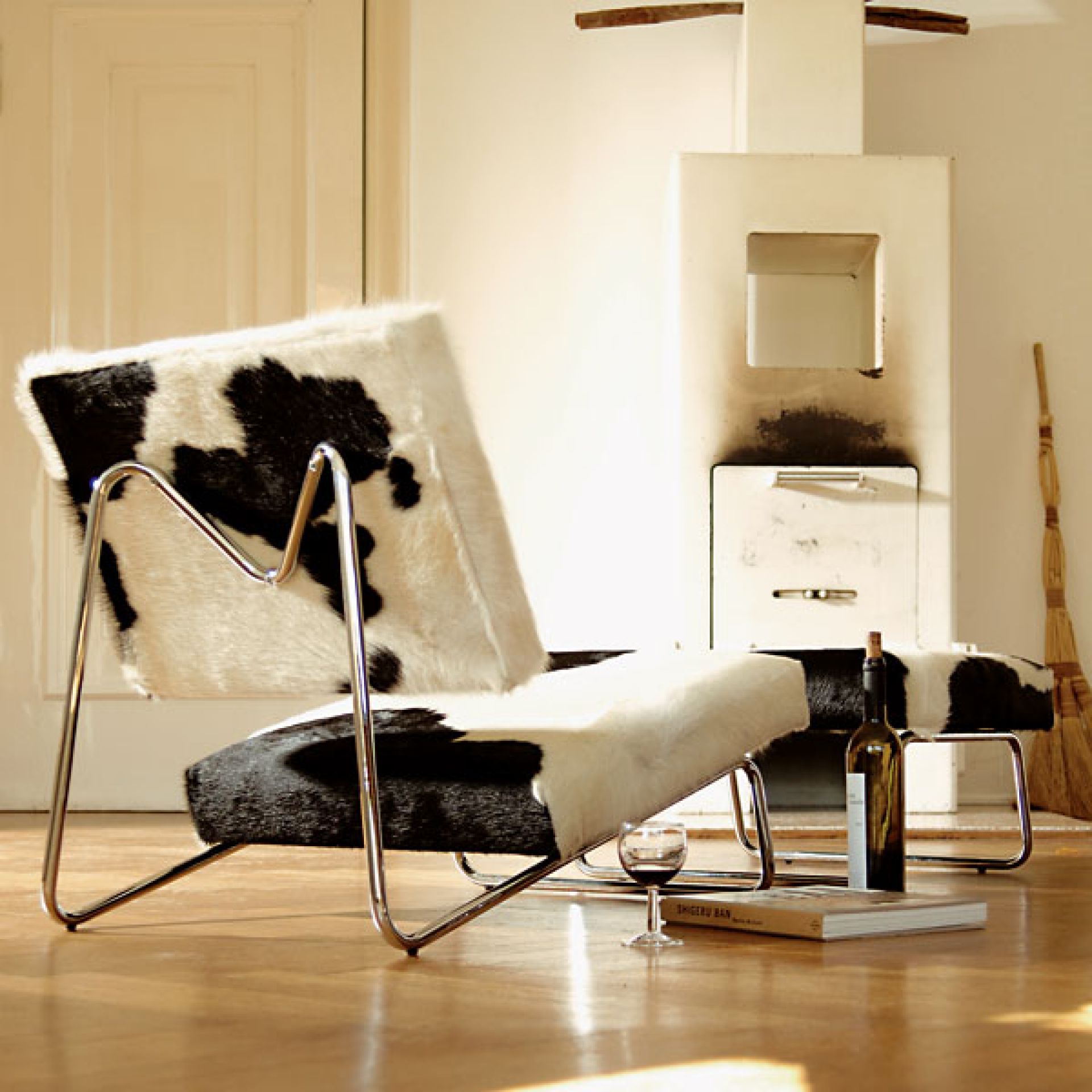 Lounge Chair and stool cowhide Richard Lampert
