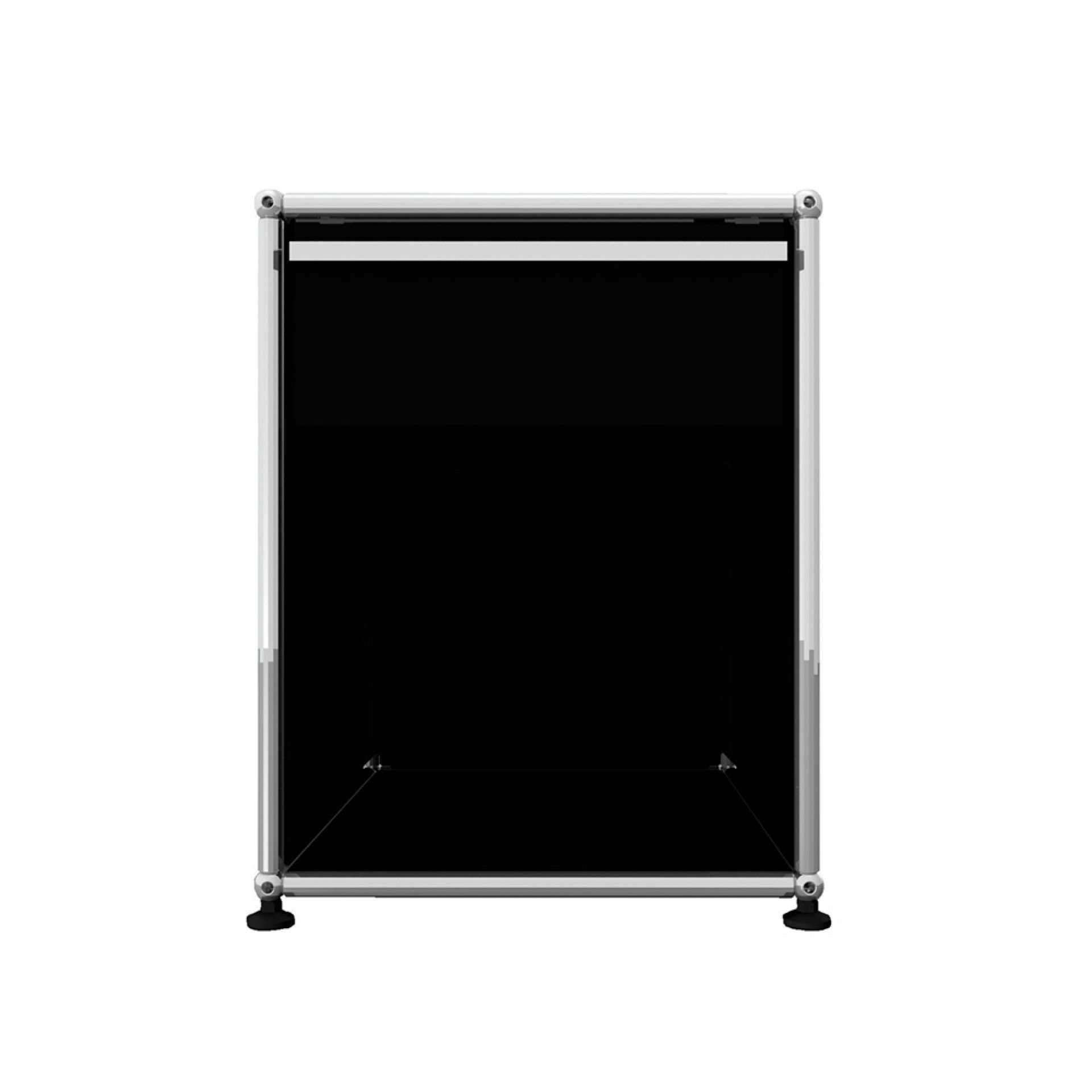 USM Haller Nachttisch in Graphitschwarz: Moderner Nachttisch mit minimalistischem Design und schwarzer Schublade.