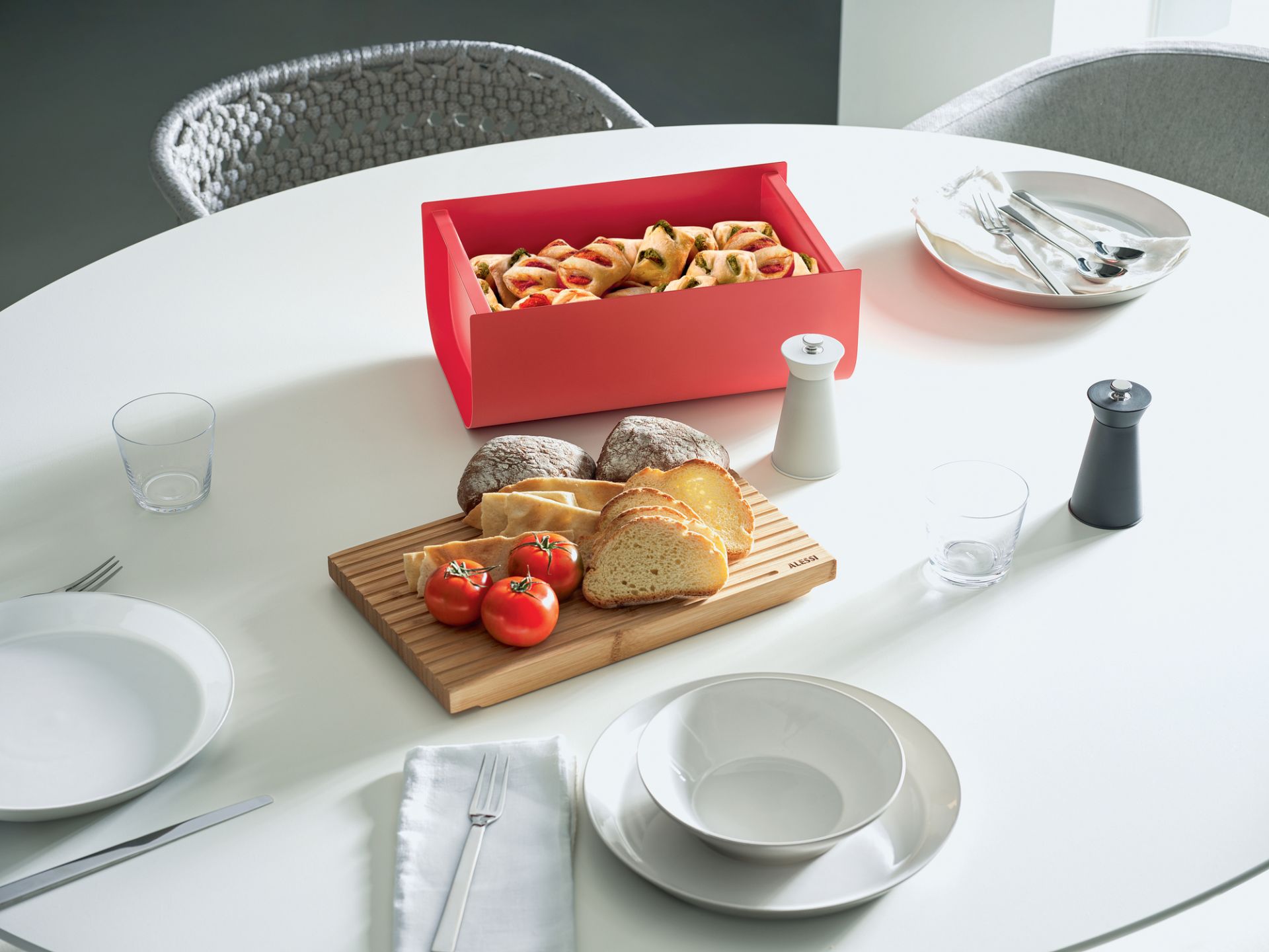 Mattina Bread Box Made of Steel Warm Grey Alessi