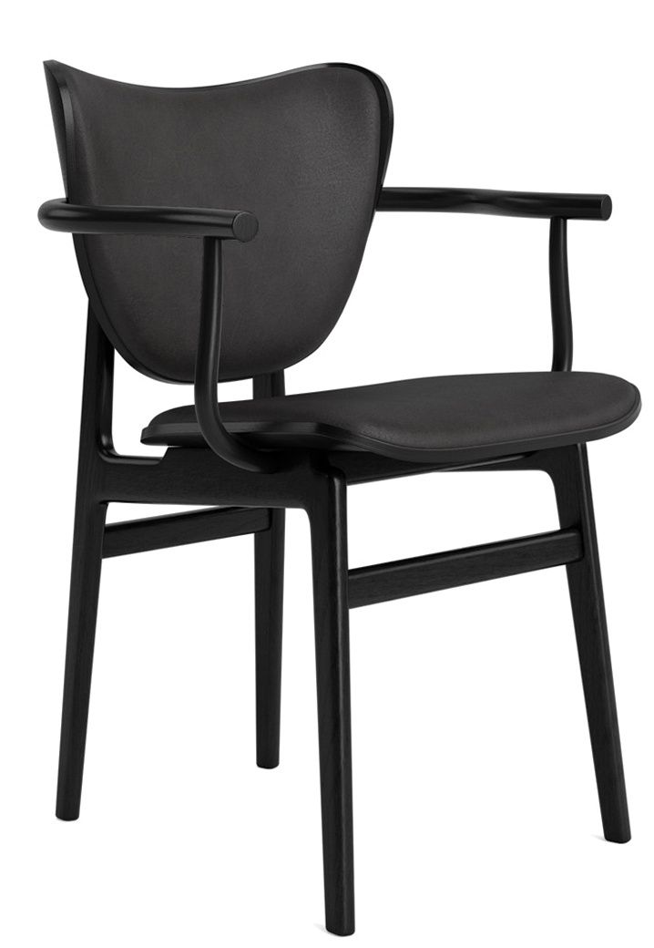 Schwarzer Elephant Dining Armchair Armlehnenstuhl von NORR11, moderner Designstuhl mit Armlehnen und dunklem Holzgestell.