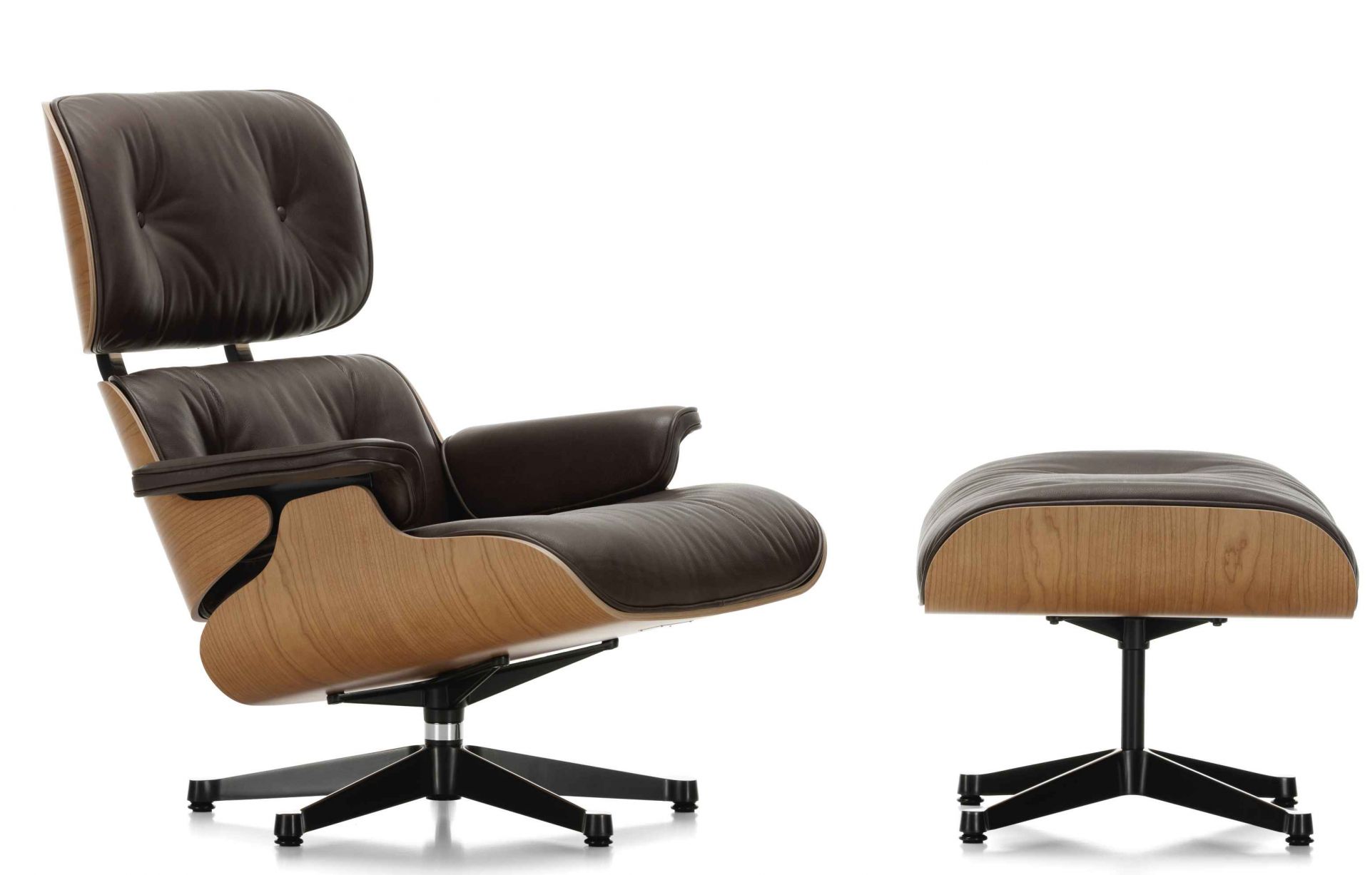 Eames Lounge Chair & Ottoman Armchair Leather Premium Vitra Sides polished black leather premium F black rosewood