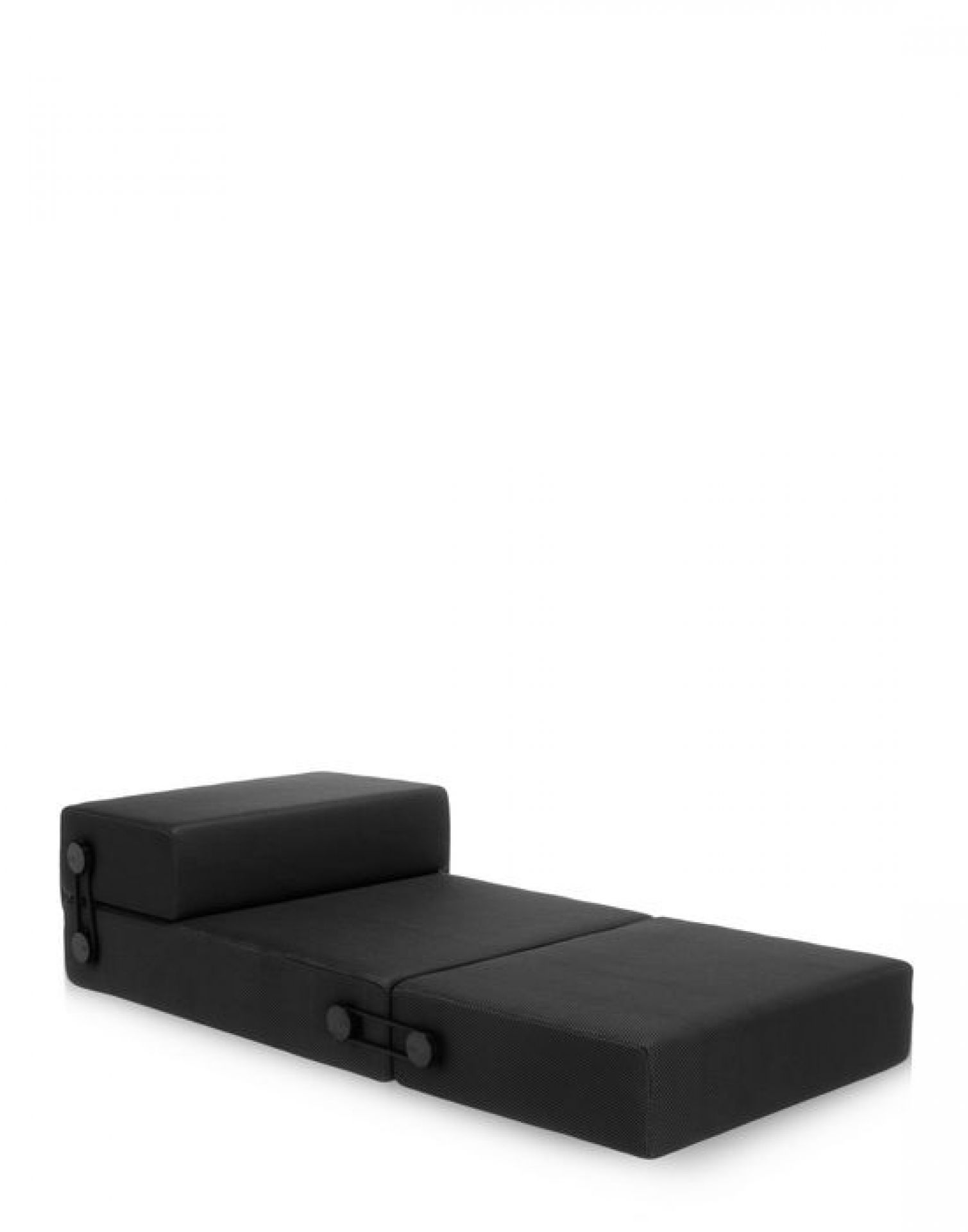 Schwarzes Kartell Trix Modulmöbel als Chaise Longue, flexibel verwandelbar in Sessel oder Gästebett.