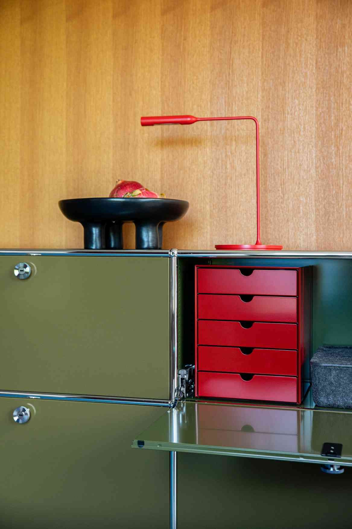 USM Haller sideboard with four hinged doors olive green NEW STANDARD COLOUR