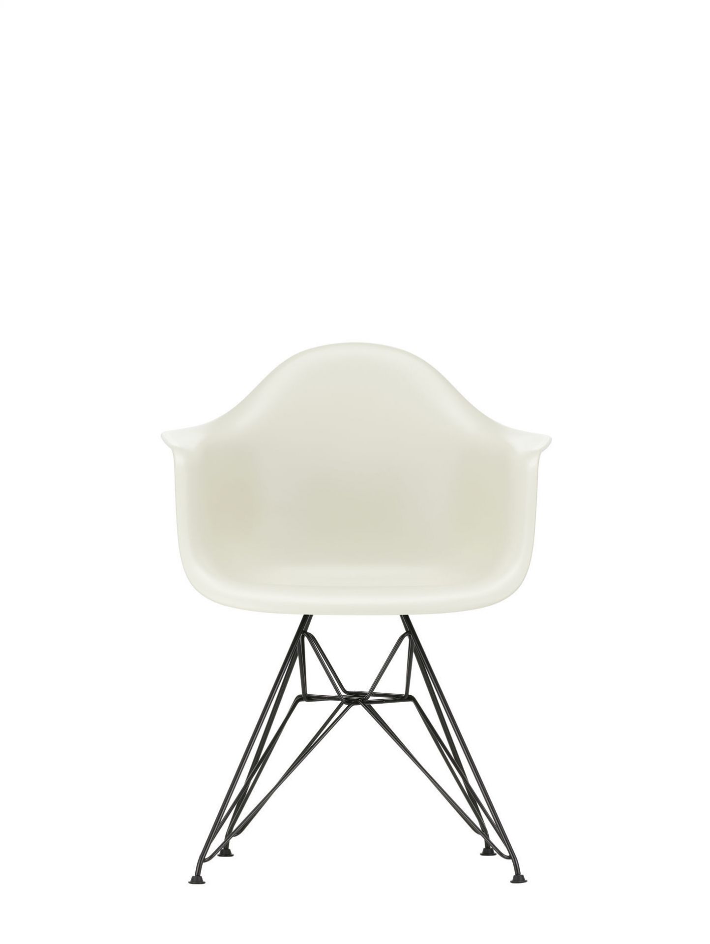 Eames Plastic Arm Chair DAR Stuhl von Vitra in Kieselstein mit verchromtem Gestell.