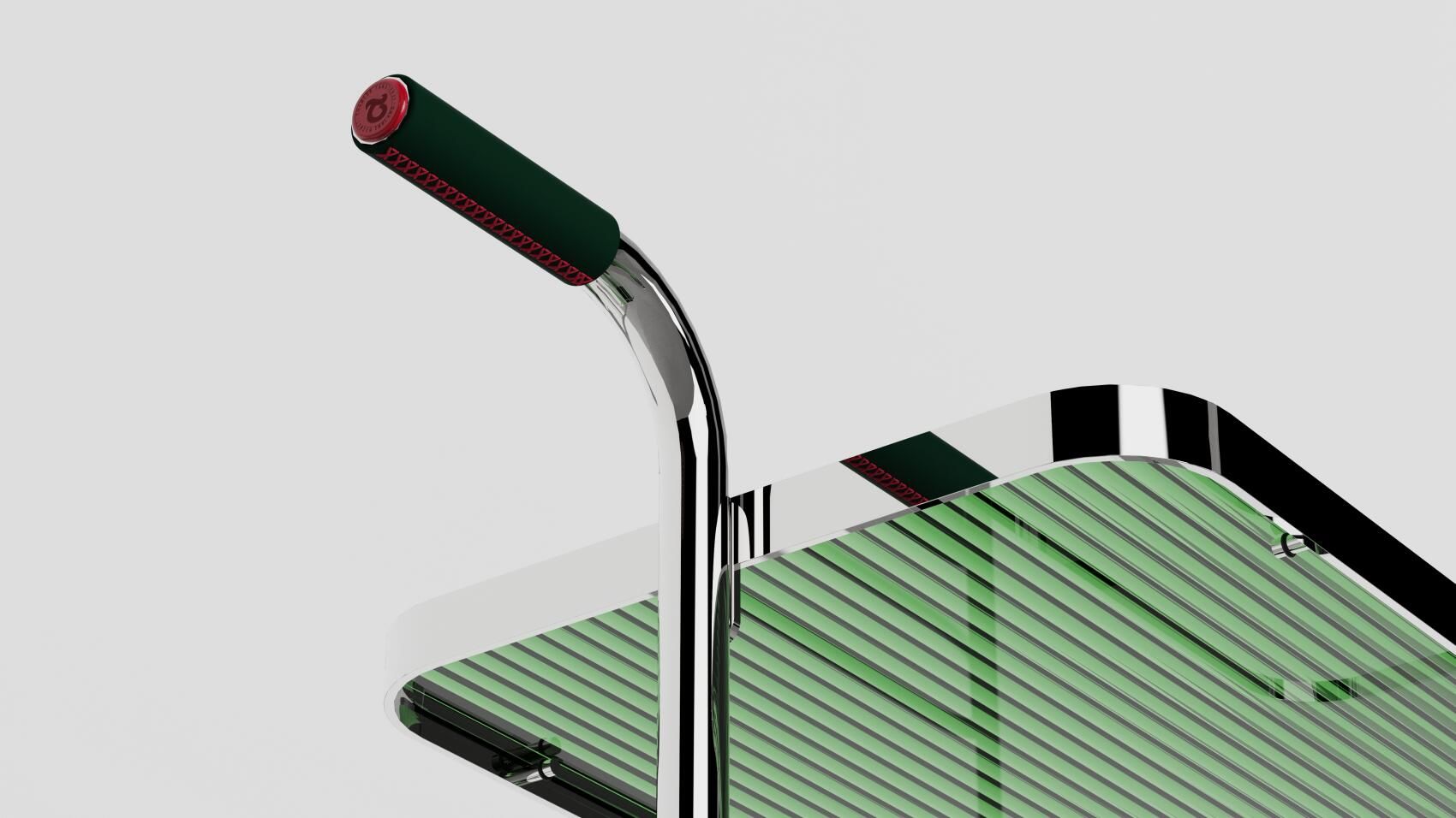 Detailaufnahme des S 179 Tanqueray Barwagens von Thonet mit grünen Glasböden und verchromtem Gestell.