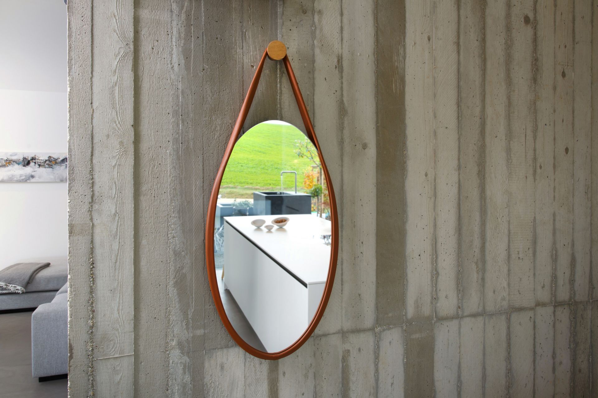 Hide Wall Mirror Cognac Oak Oiled Favius