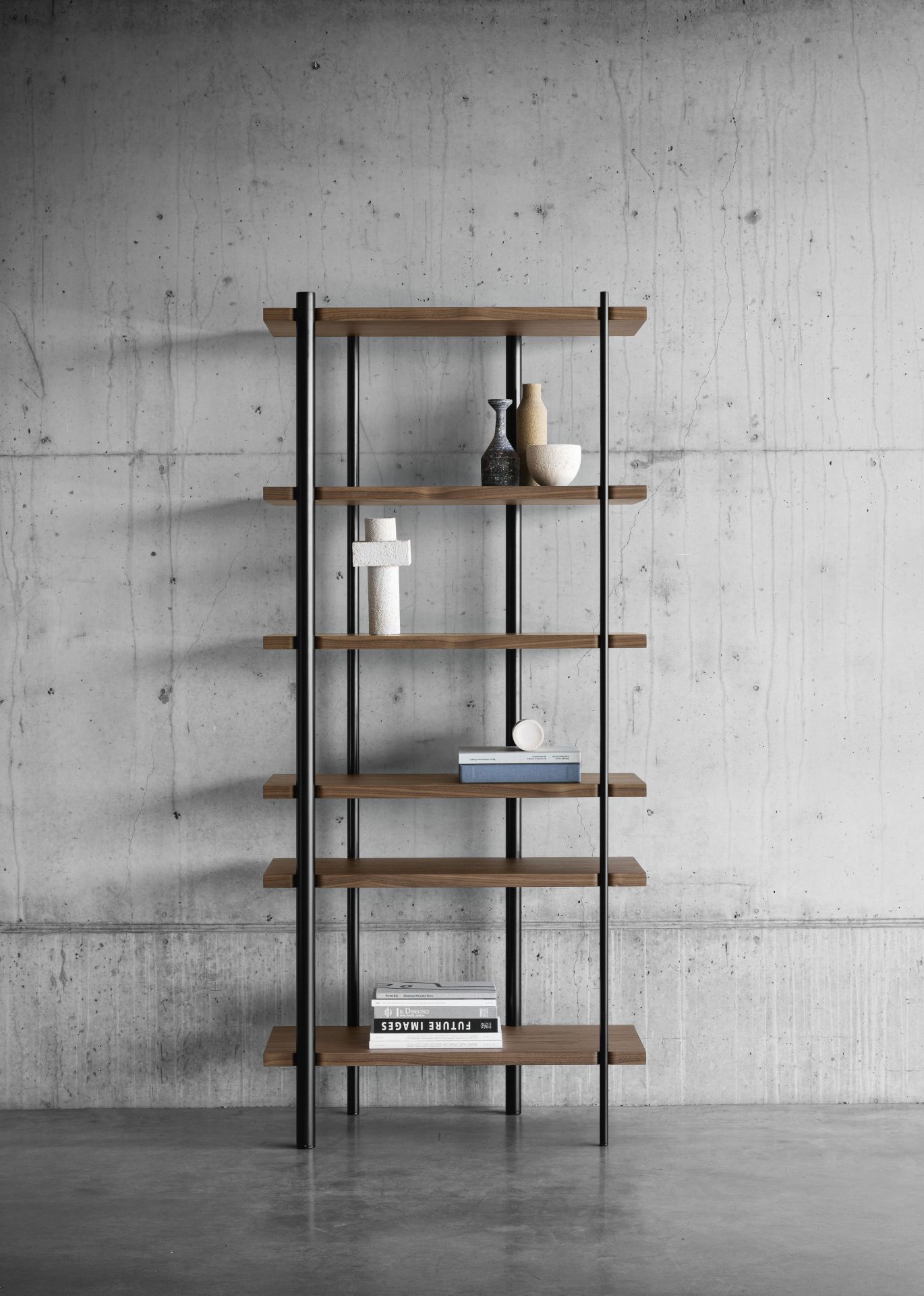 Milonga shelf black frame Walnut boards Miniforms