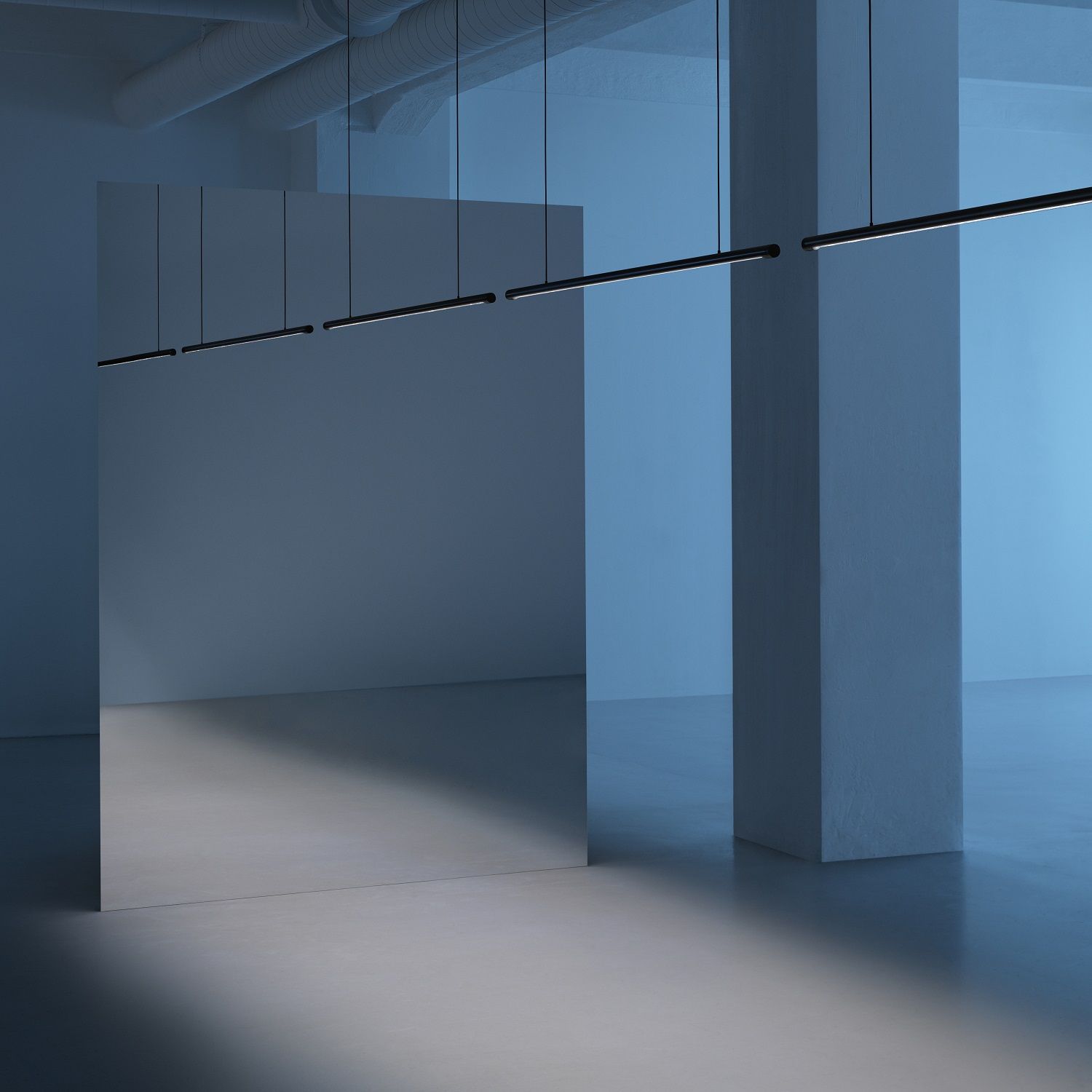 Moderne w181 Linier Pendelleuchte von wästberg in Schwarz, minimalistisches Design für stilvolle Raumbeleuchtung im Büro.