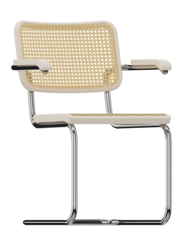 S 64 V tubular steel classic cantilever chair CHROME / BEECH WHITE GLAZED Thonet SINGLE PIECES