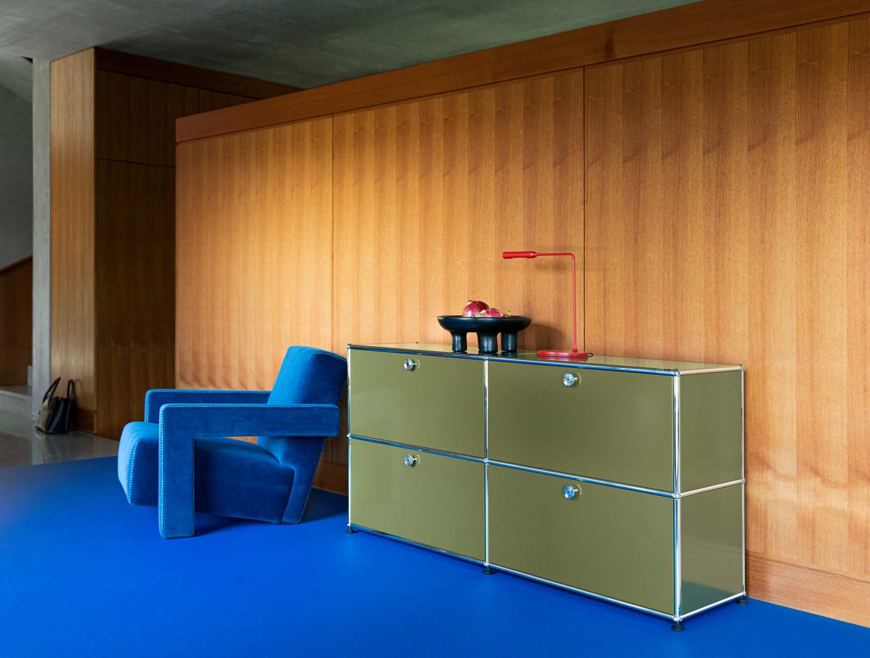 USM Haller sideboard with four hinged doors olive green NEW STANDARD COLOUR