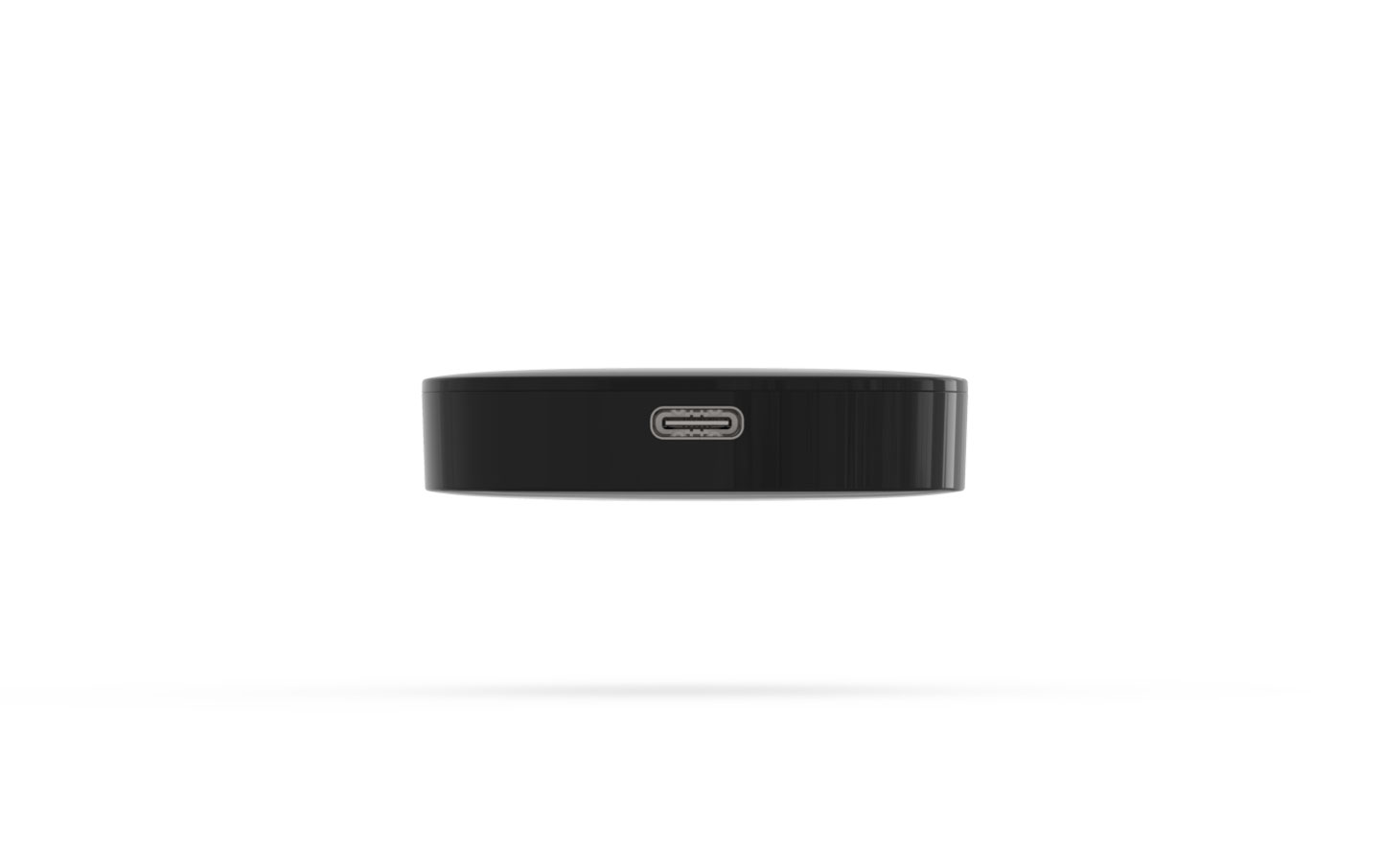 Schwarzes, rundes WLAN-Modul mit USB-C-Anschluss für drahtlose Konnektivität und Datenübertragung im E-Commerce.
