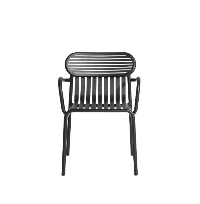 Week-End Garden Chair with Armrests Petite Friture Black Schwarzer Week-End Garden Armlehnenstuhl von Petite Friture, moderner Gartenstuhl aus Metall für den Außenbereich.