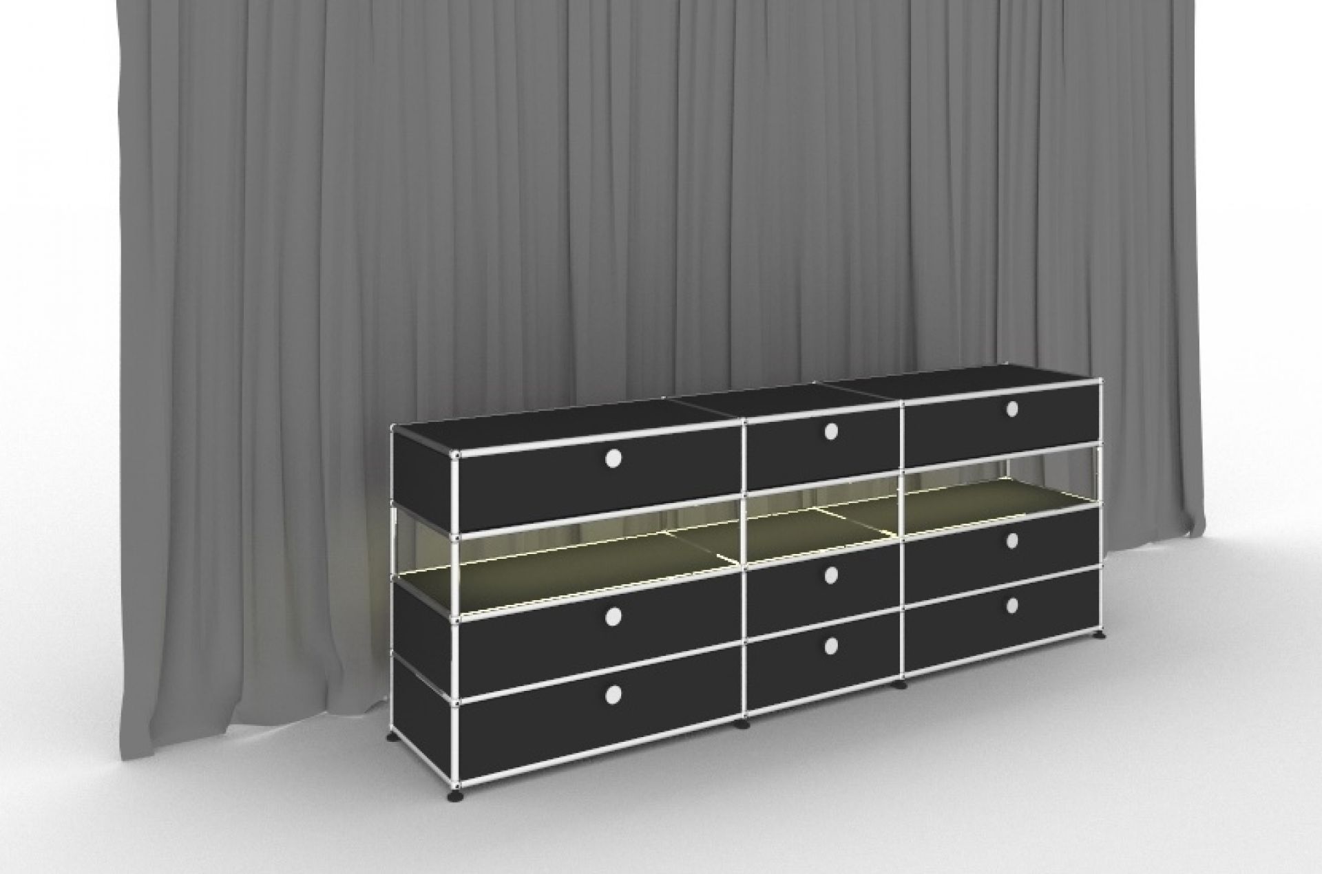E Sideboard illuminated 9 drawers matt silver USM Haller – QUICK SHIP