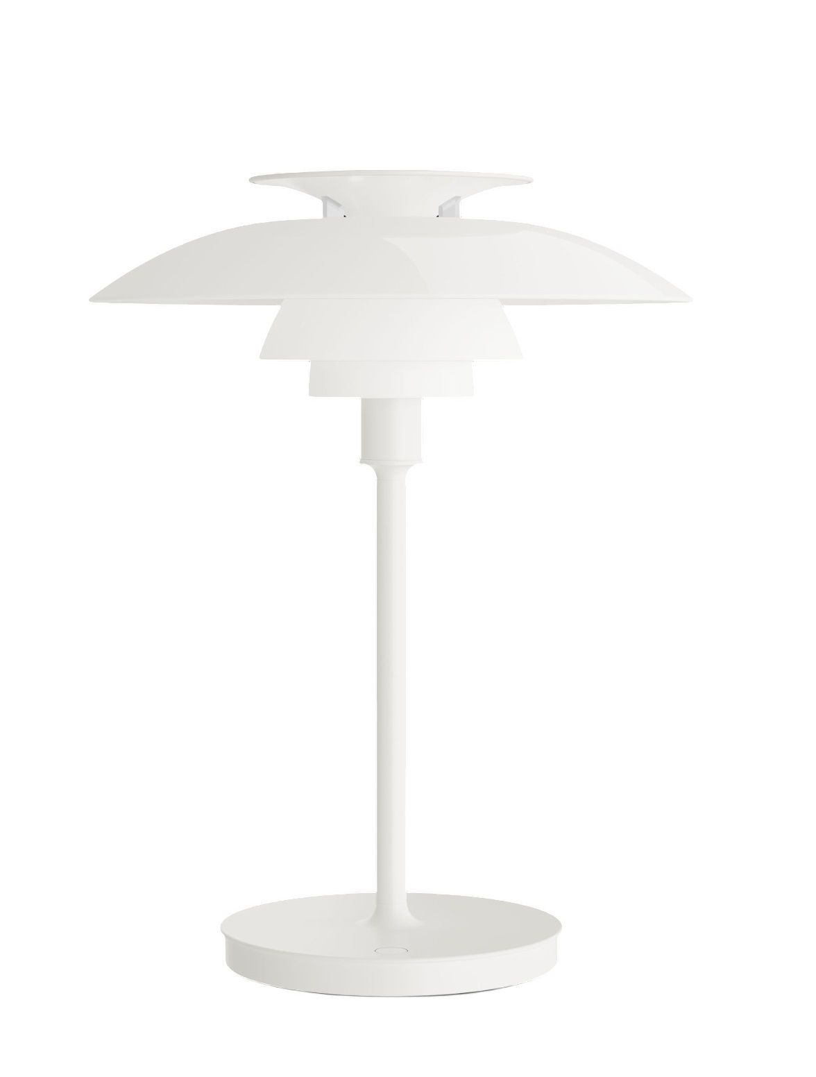 Weiße PH 80 Tischleuchte von Louis Poulsen, moderne Akku-Tischlampe für Wohnzimmer und Büro.