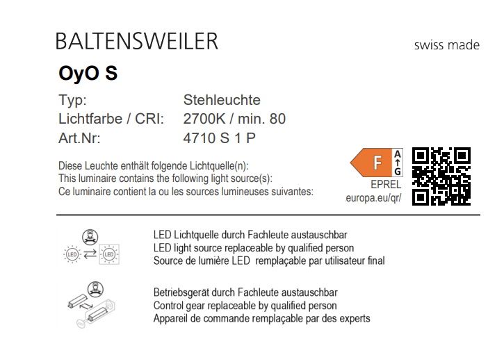 OyO S Floor Lamp Black 2700 K Baltensweiler