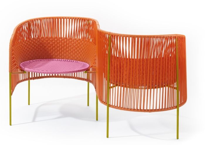 Caribe Vis a Vis Bench Outdoor ames Orange / Bubblegum Pink / Curry Yellow