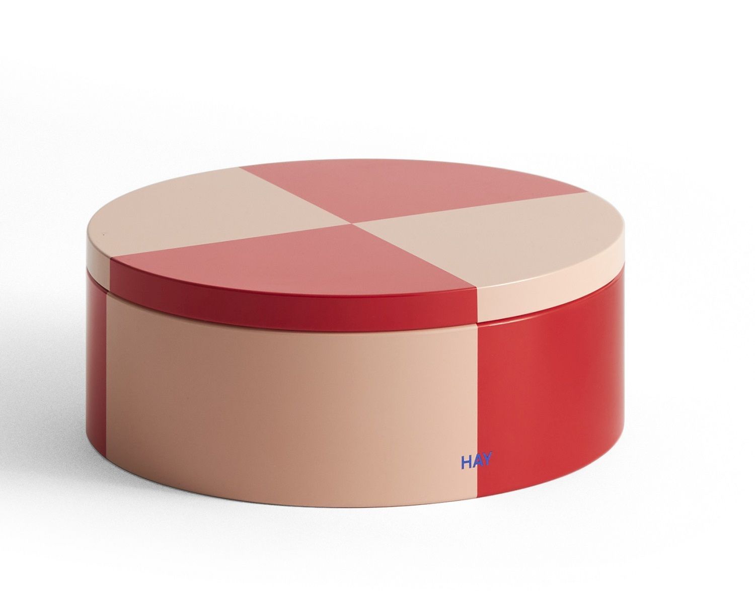 Tin Container Round Red and soft pink storage box Hay