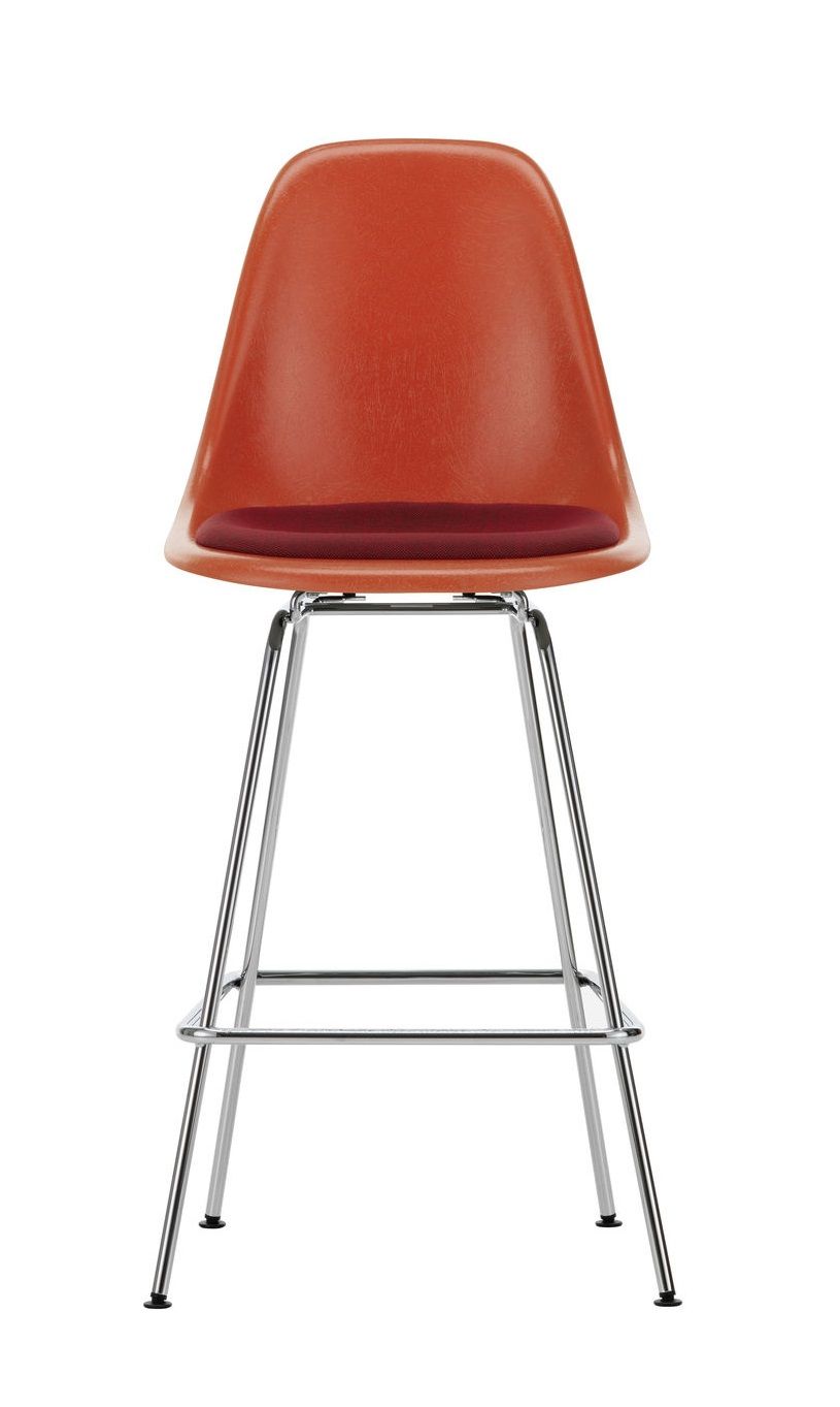 Eames Fibreglass Bar Stool Medium Bar stool with seat cushion Vitra