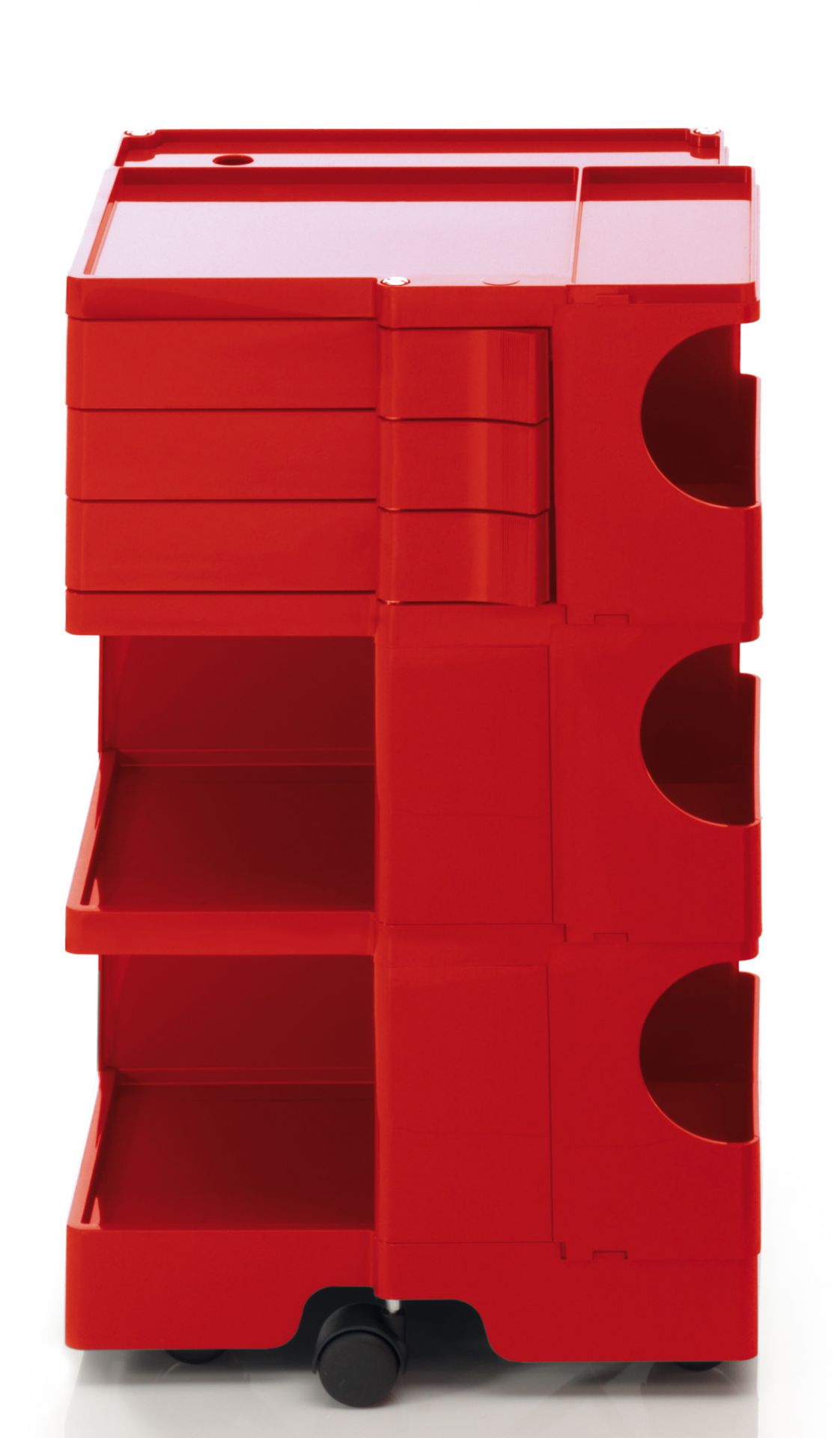 Roter Boby B33 Rollcontainer von B-Line mit Schubladen, Fächern und Ablagemöglichkeiten. Mobiles Ordnungssystem für Büro und Zuhause.