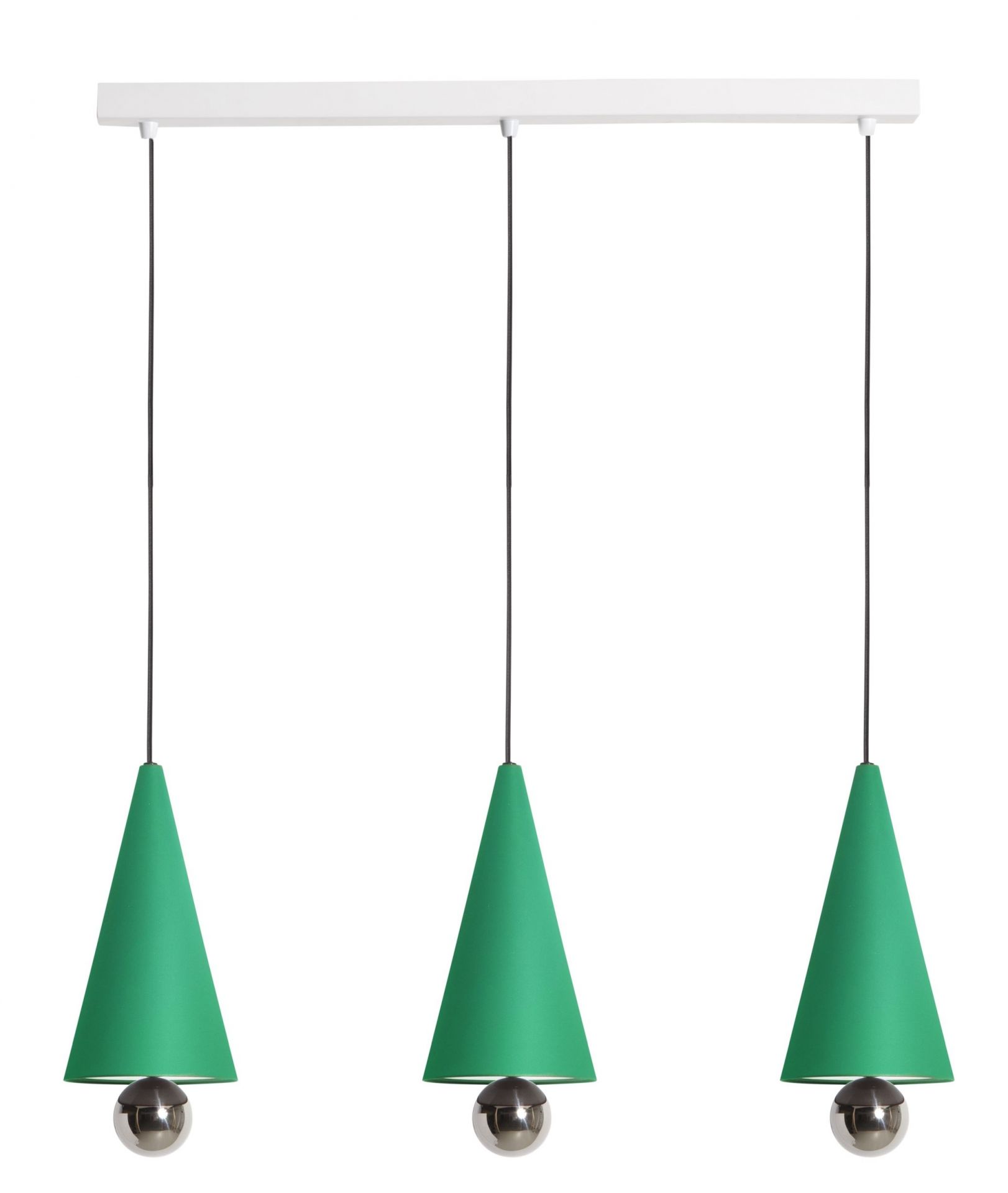 Cherry Pendelleuchte 3er Set in Mintgrün: Moderne Hängelampe mit Kegelform und Chromkugel.
