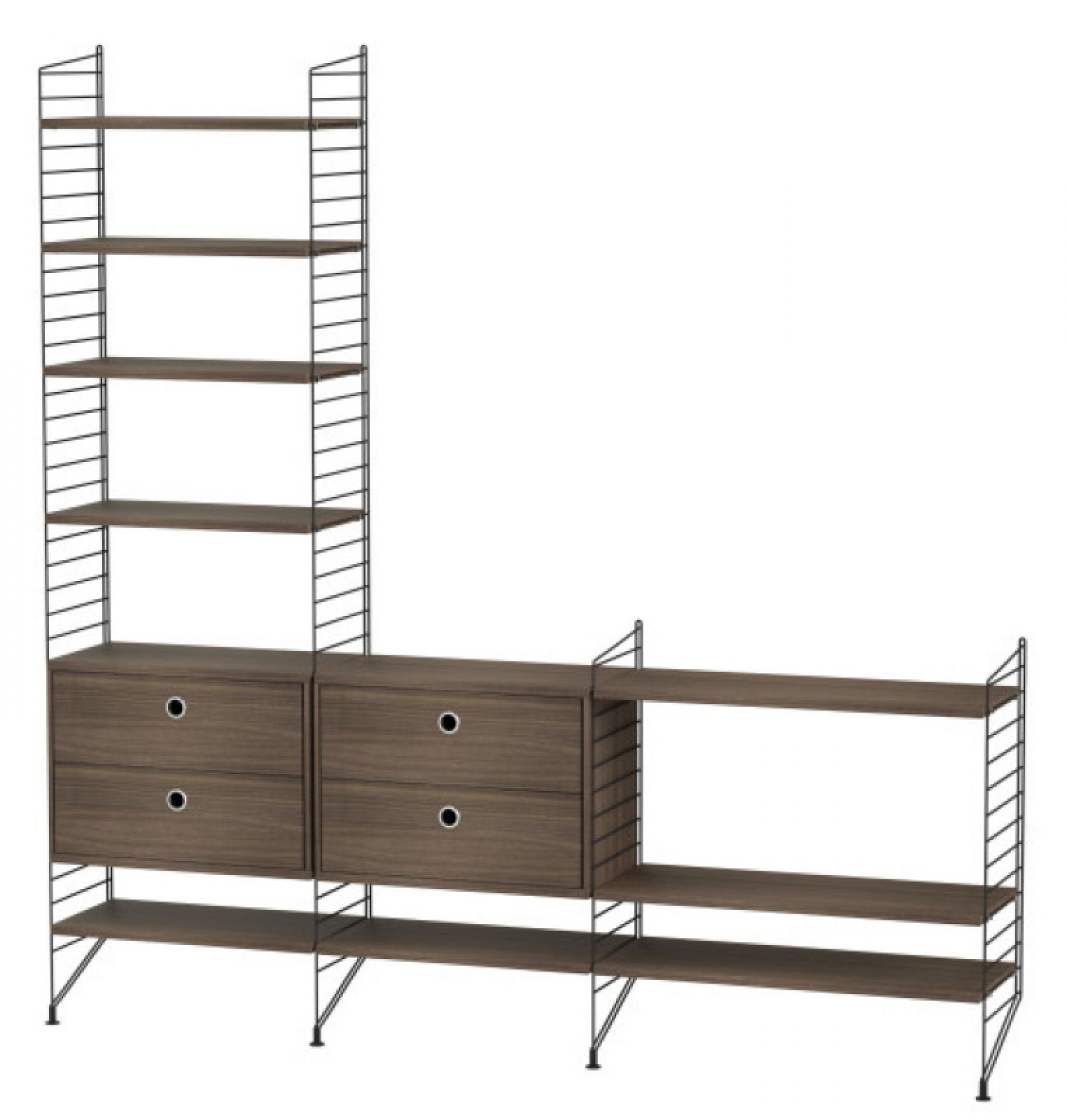 String  Living Room Floor Shelving System J String Furniture Walnut - Black
