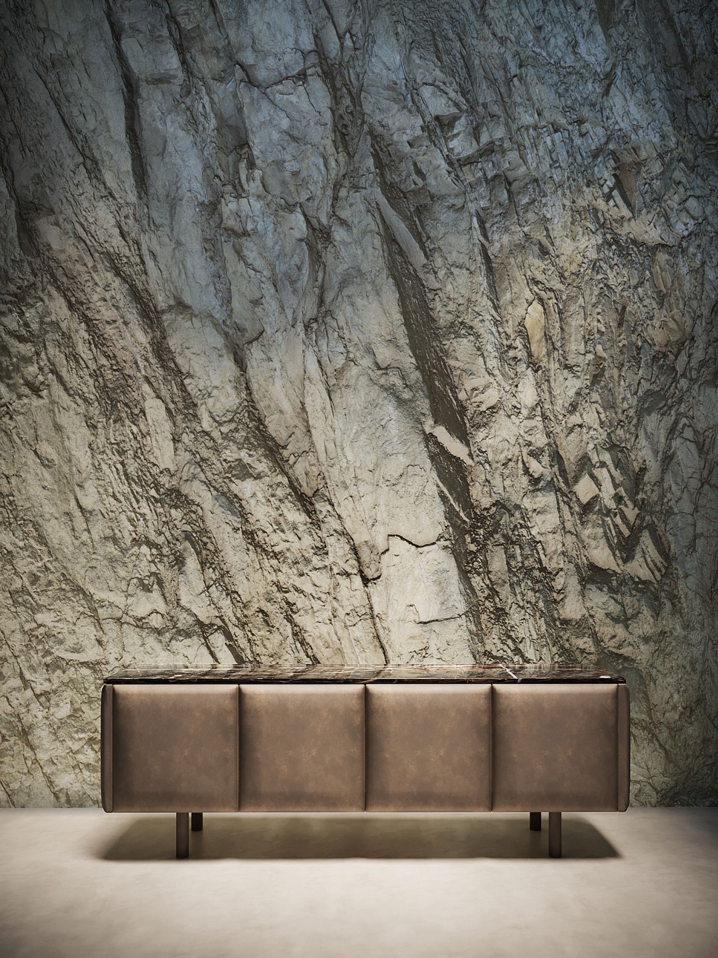 Turi Sideboard Saint Laurent Marble and Taupe Leather Mansi London