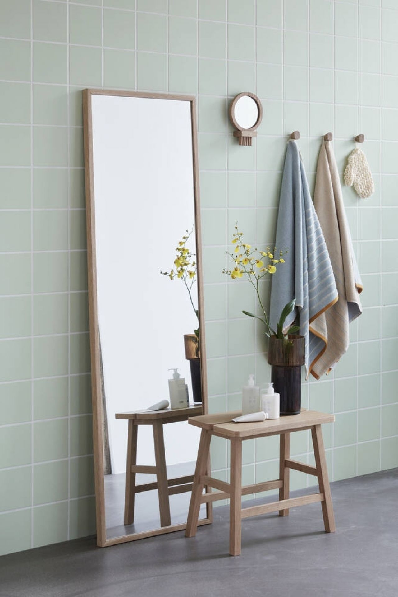 Wall mirror Oak Glass Hübsch Interior SINGLE PIECES