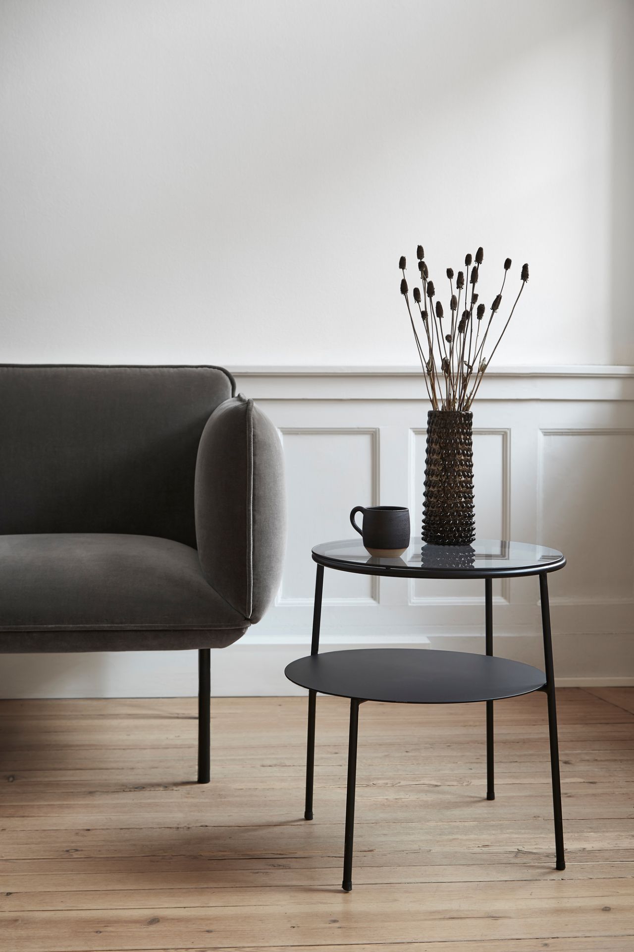 Duo Side Table Black with Dark Smoked Glass Woud