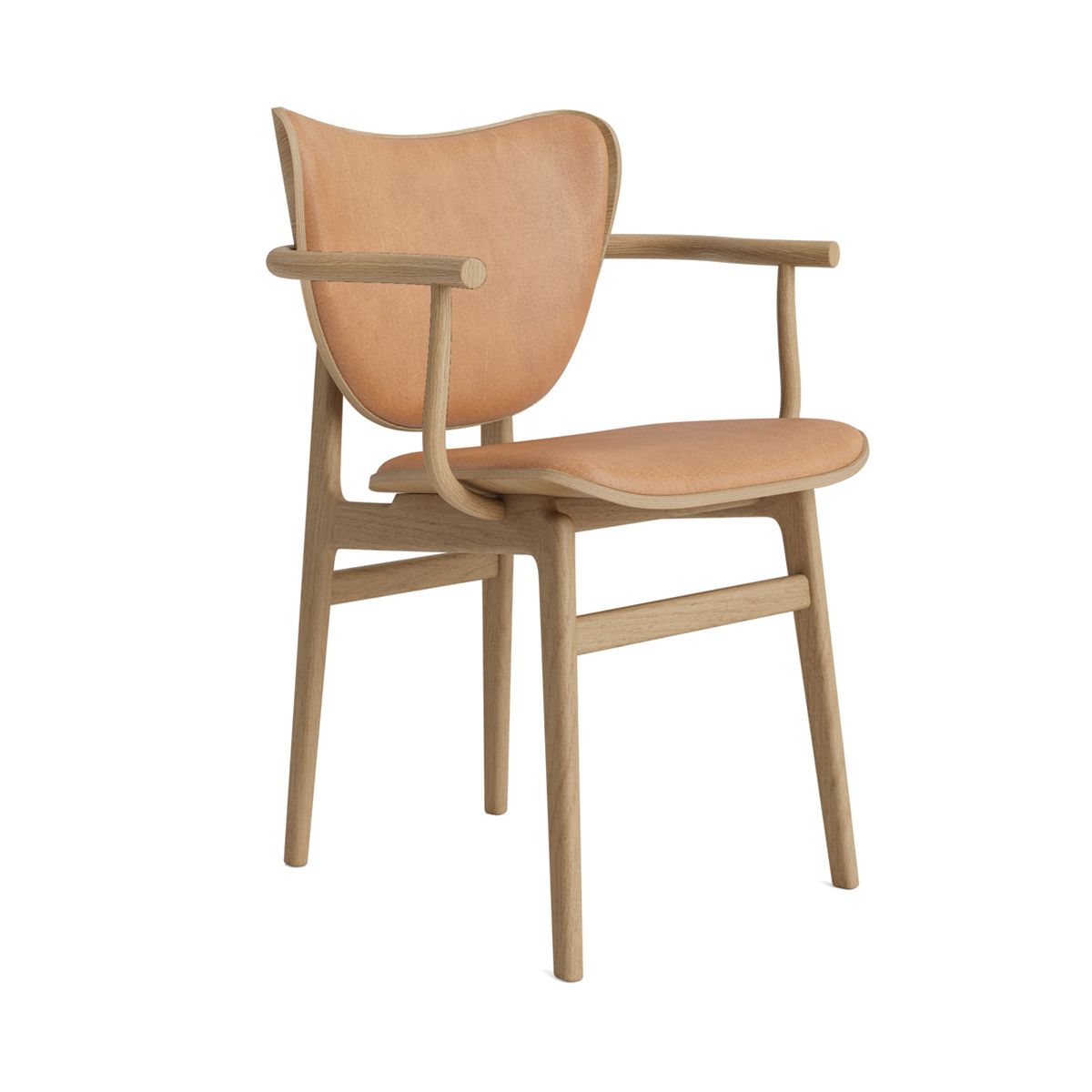 NORR11 Elephant Dining Chair mit Armlehnen, Frontgepolstert, helles Holz und Leder, moderne Esszimmerstuhl Möbel.