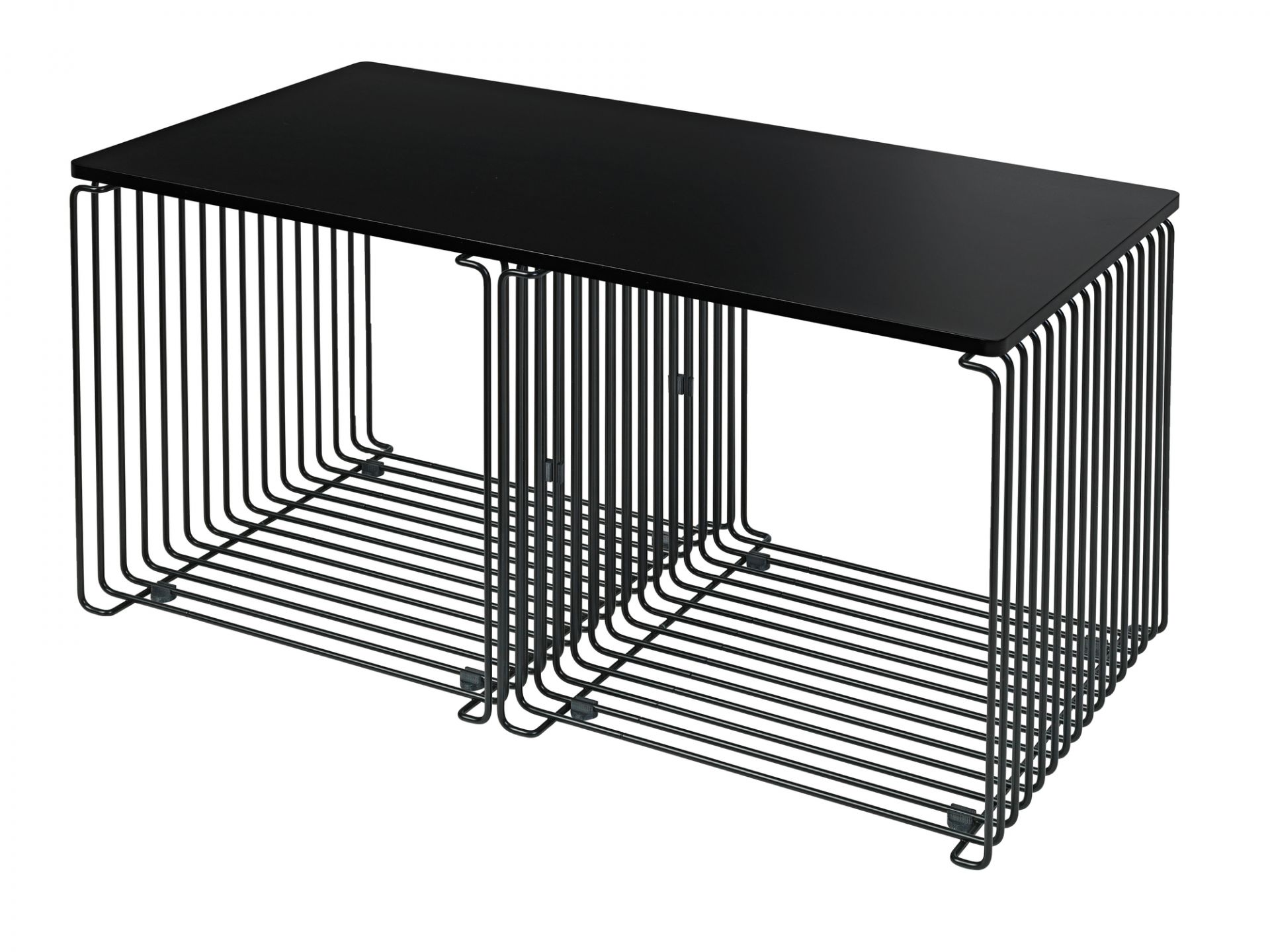 Panton Wire Cube Side table / Coffee table chrome black lacquered / Table top MDF black Montana