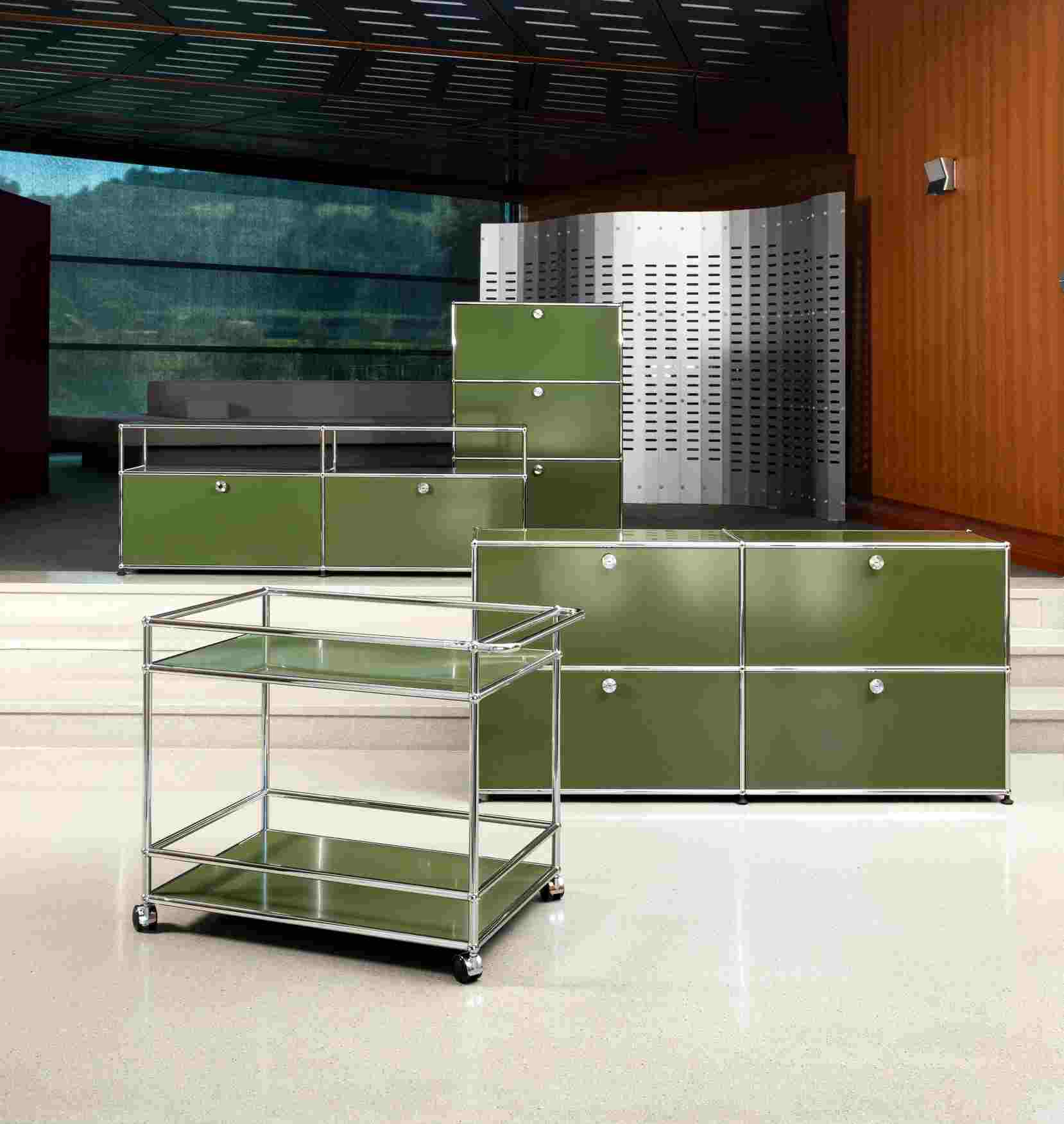 USM Haller sideboard with four hinged doors olive green NEW STANDARD COLOUR