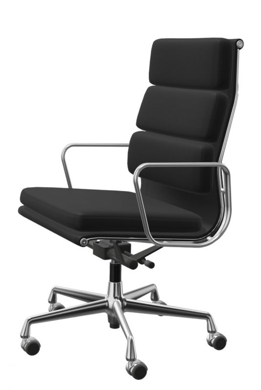 Soft Pad Chair EA219 / EA 219 HIGH BACK, ROTATING, PREMIUM LEATHER F NERO WITH CONTRAST WEAKNESS, CHROMED FRAME Vitra SINGLE PIECES