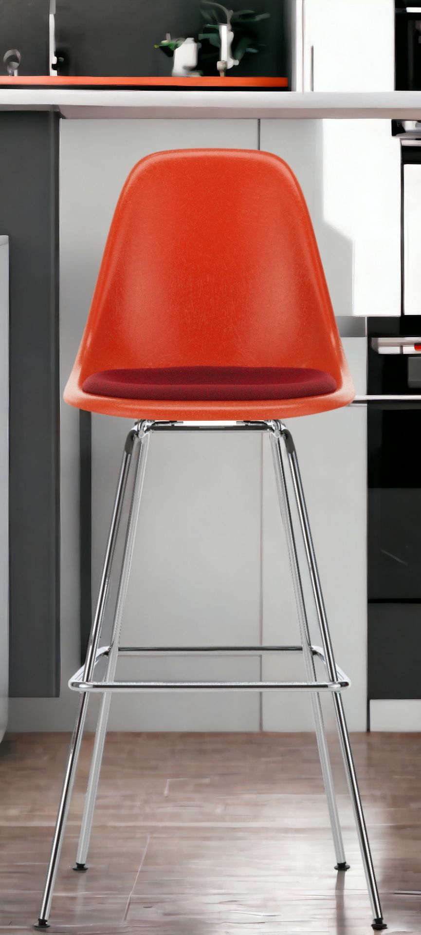 Eames Fibreglass Bar Stool High Bar stool with seat cushion Vitra 
