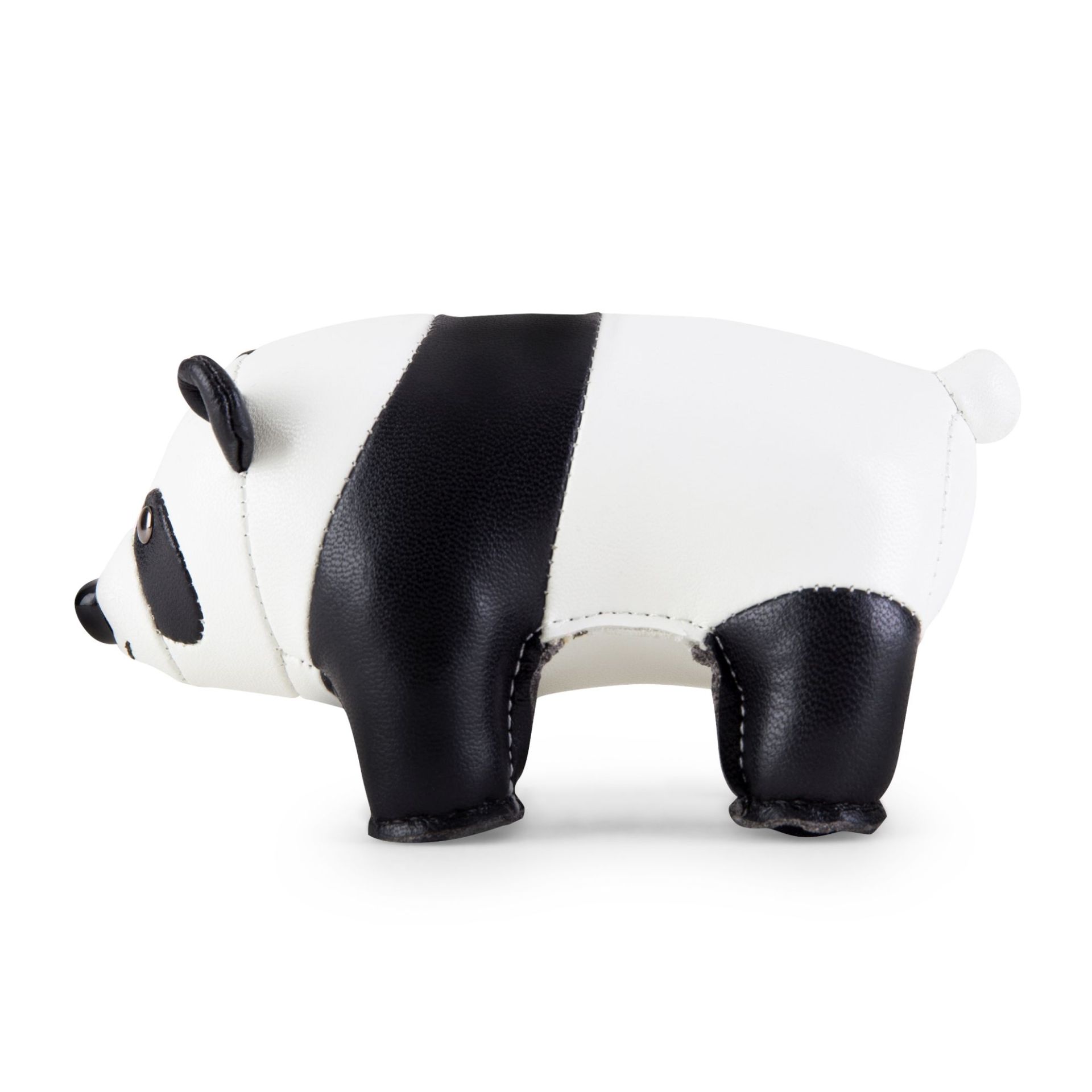 Briefbeschwerer Panda Figur, dekorativer Türstopper aus Leder in Schwarz und Weiß für Kinderzimmer.