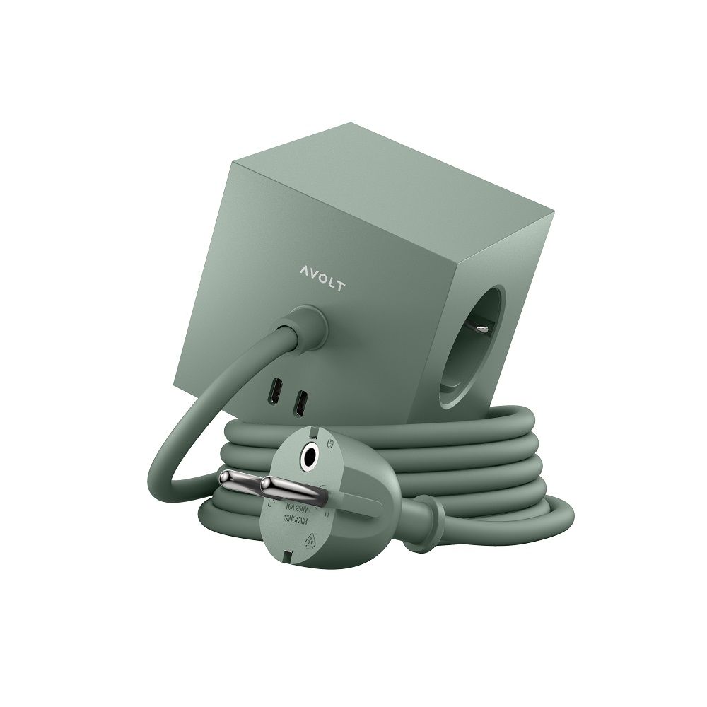 Square 1 - Avolt Socket Cube with USB C dfp Design Oak green