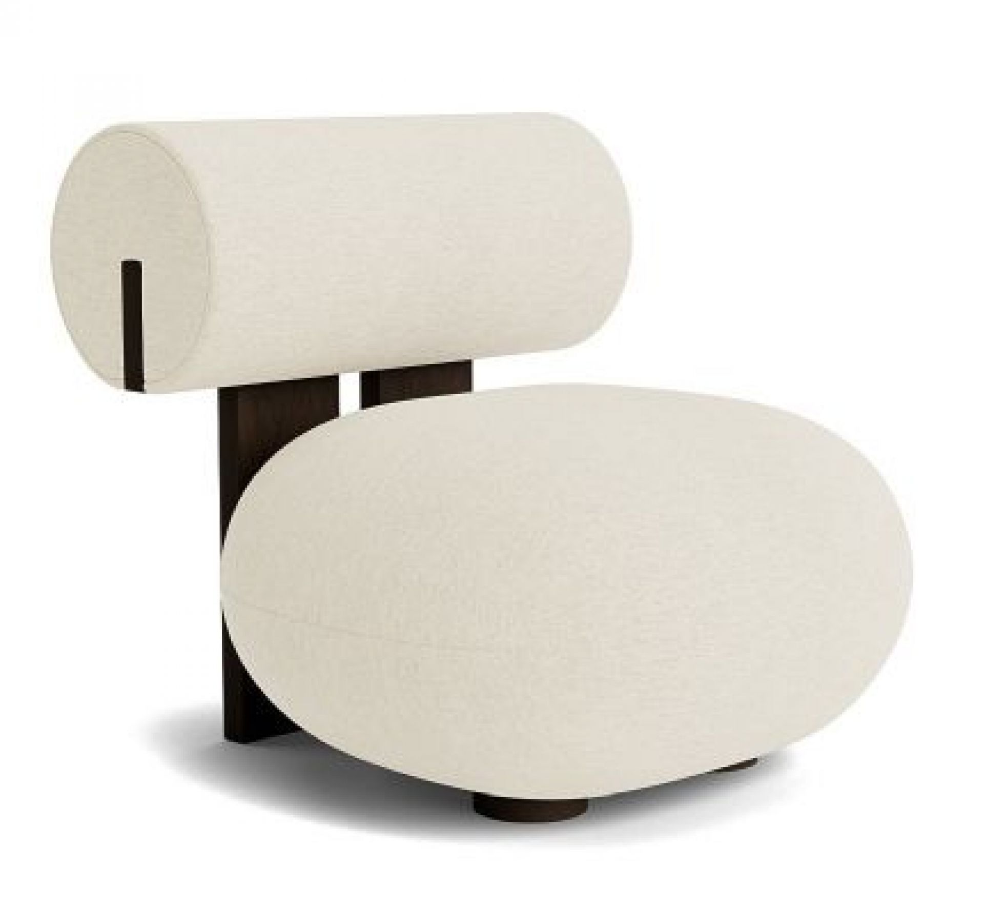Hippo Lounge Sessel in Dunkel geräucherter Eiche mit Bouclé-Bezug, modernes Designmöbel für Wohnzimmer.