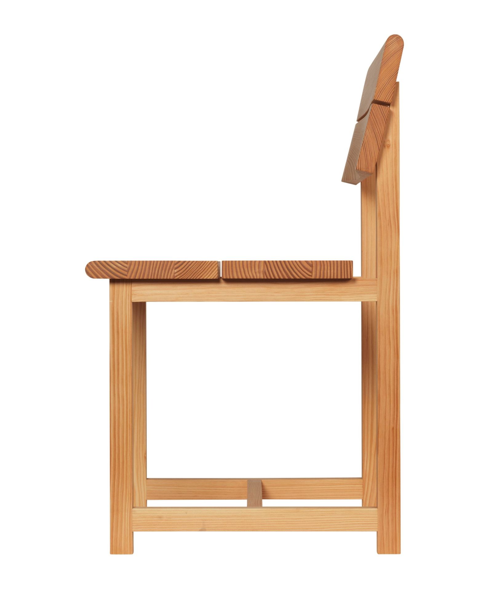 Visit Esszimmerstuhl von Ferm Living aus hellem, unbehandeltem Kiefernholz, Seitenansicht, minimalistisches Design für Esszimmer und Küche.