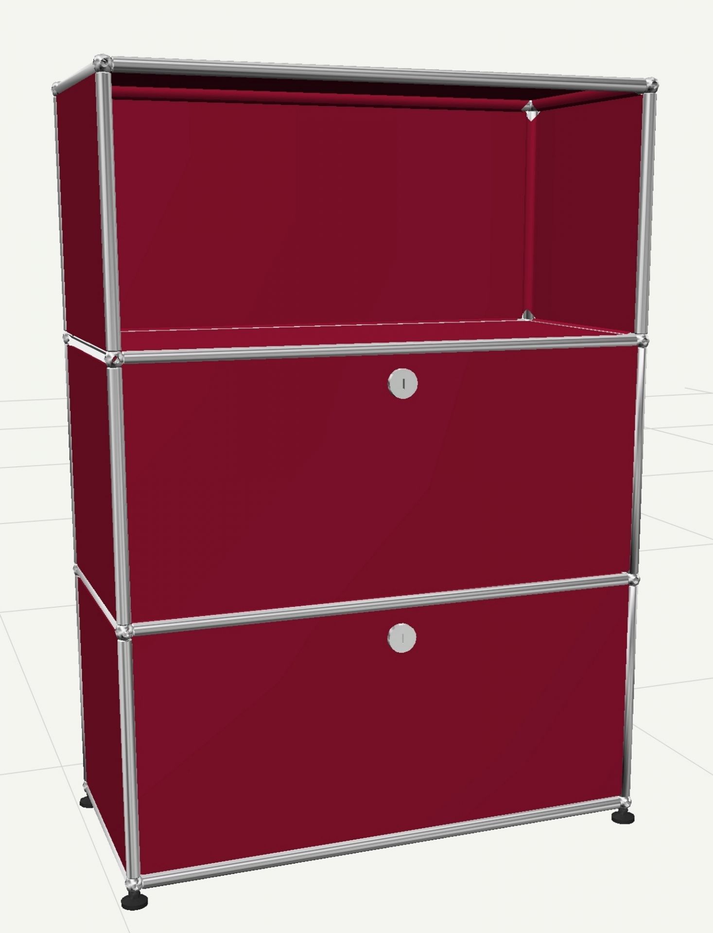 USM Haller Highboard mit 2 Klappen und 1 Fach offen-USM rubinrot