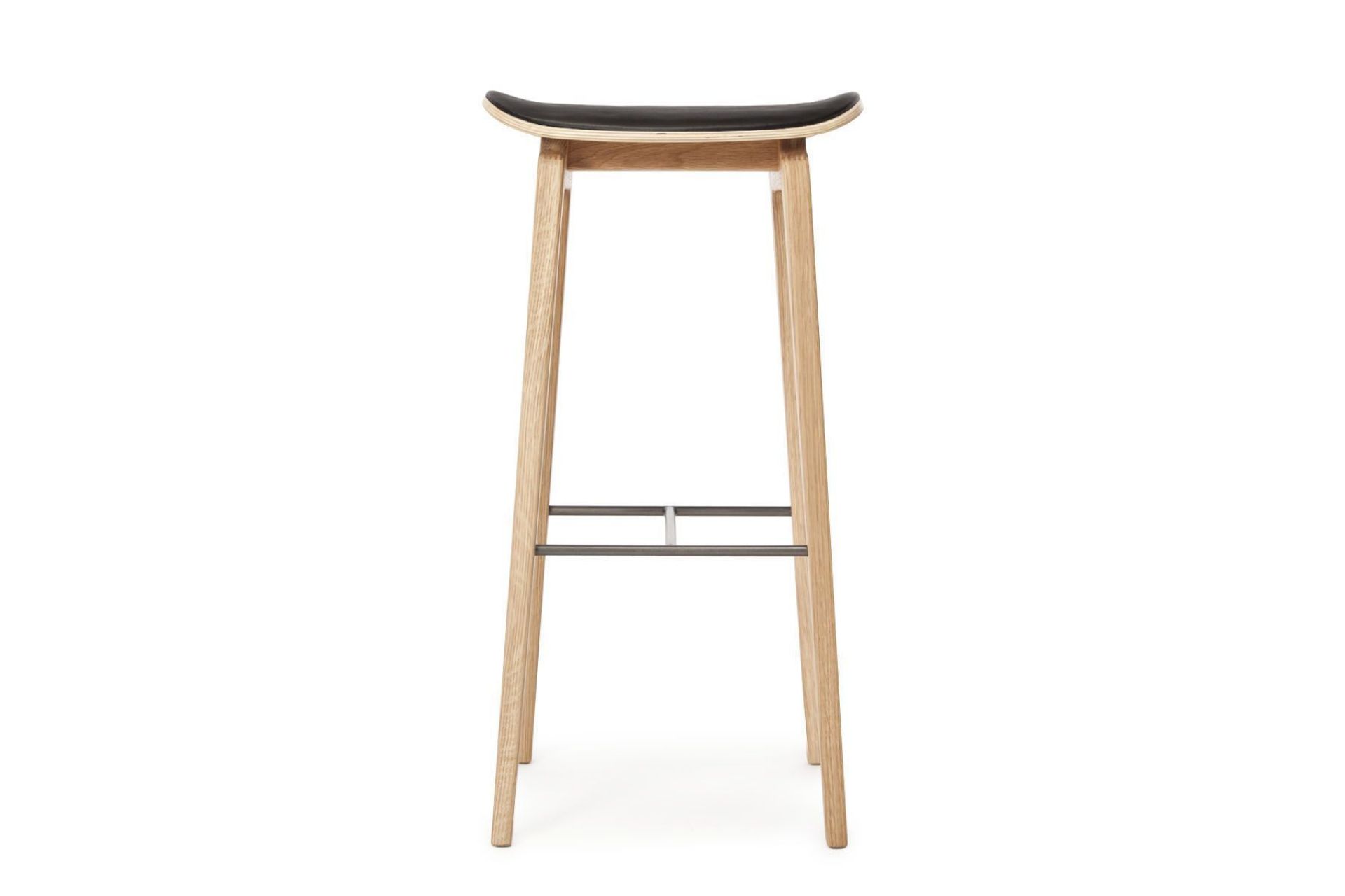 NY11 New York Barstool Upholstered Norr11 Natural oak Leather Ultra black 75 cm