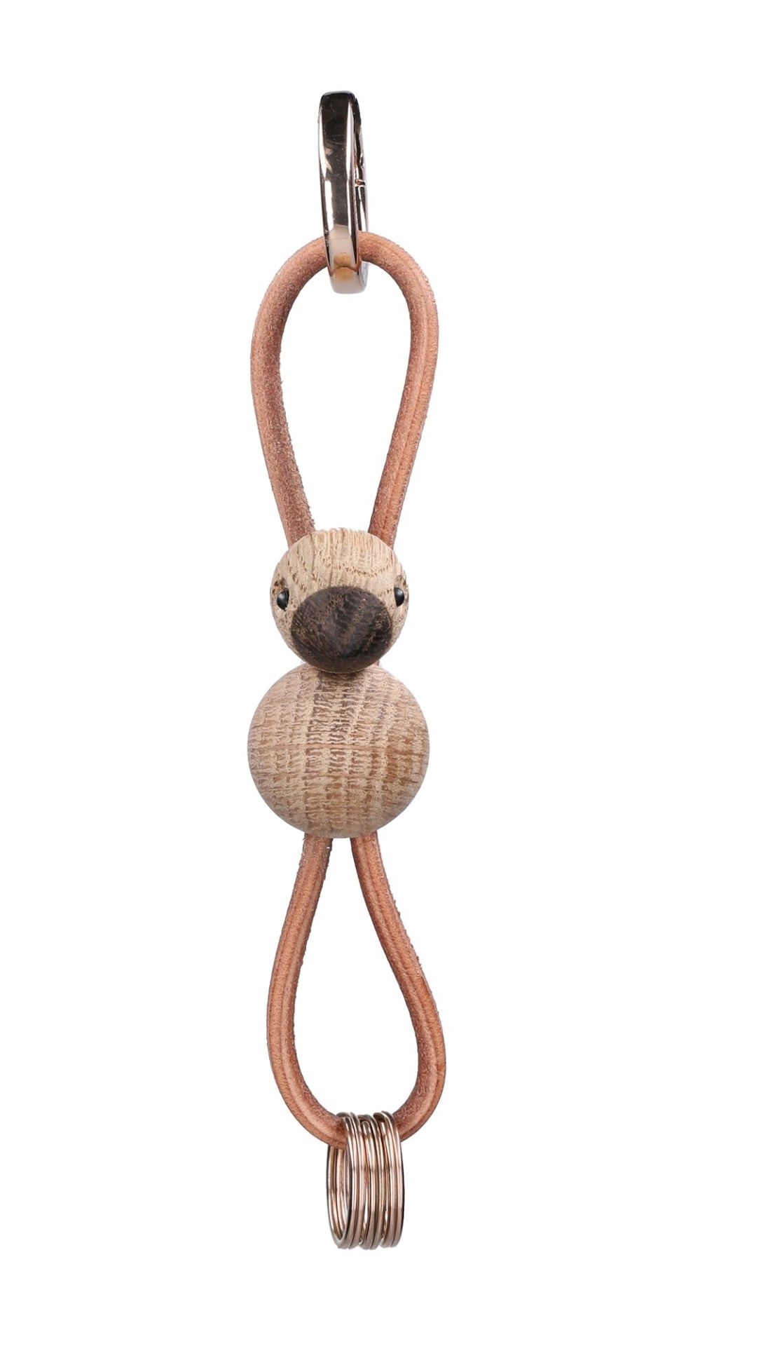 Bird oak golden coloured metal keyring pendant with natural leather Kay Bojesen