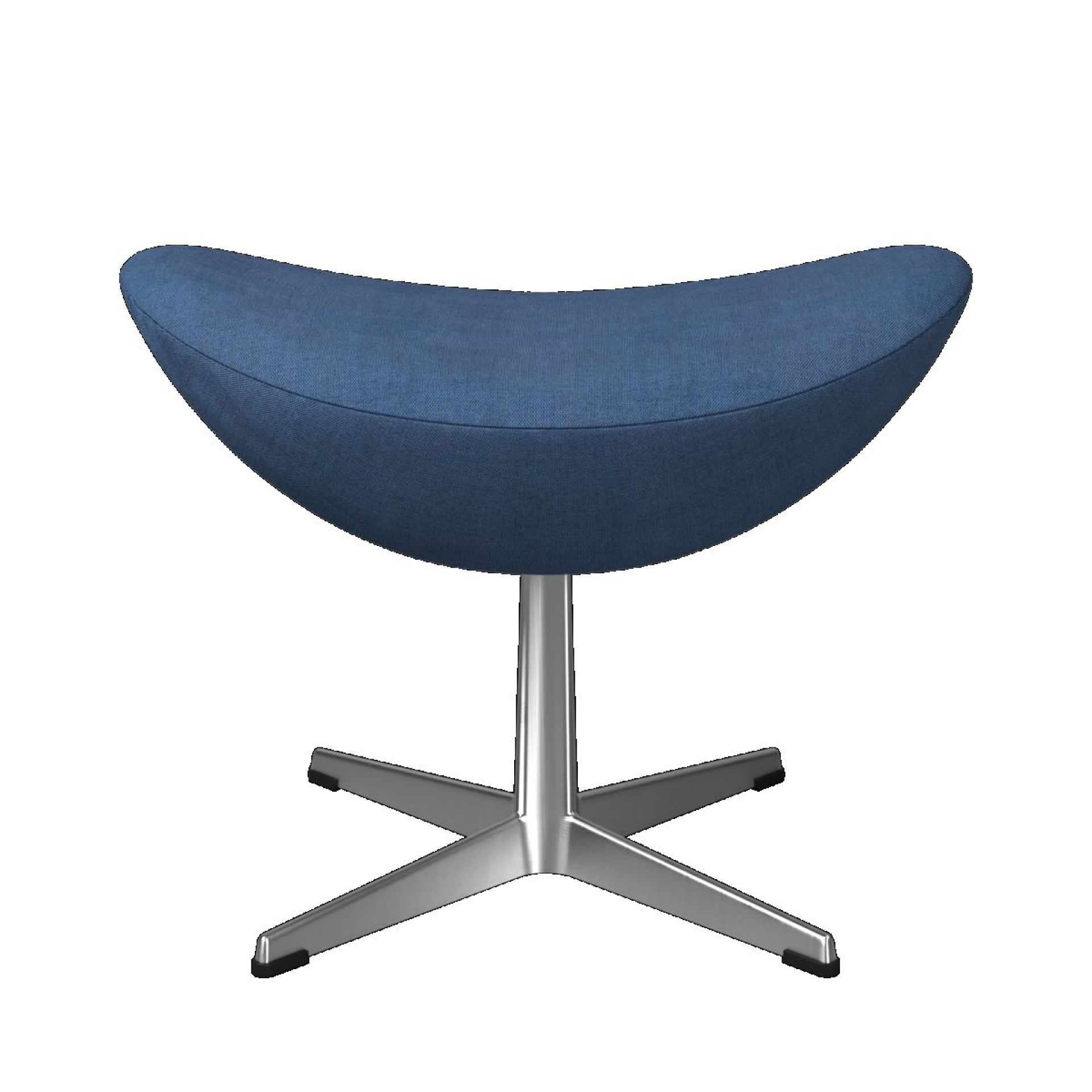 Blauer Egg Chair Hocker von Fritz Hansen mit Re-wool Bezug und silbernem Fuß.
