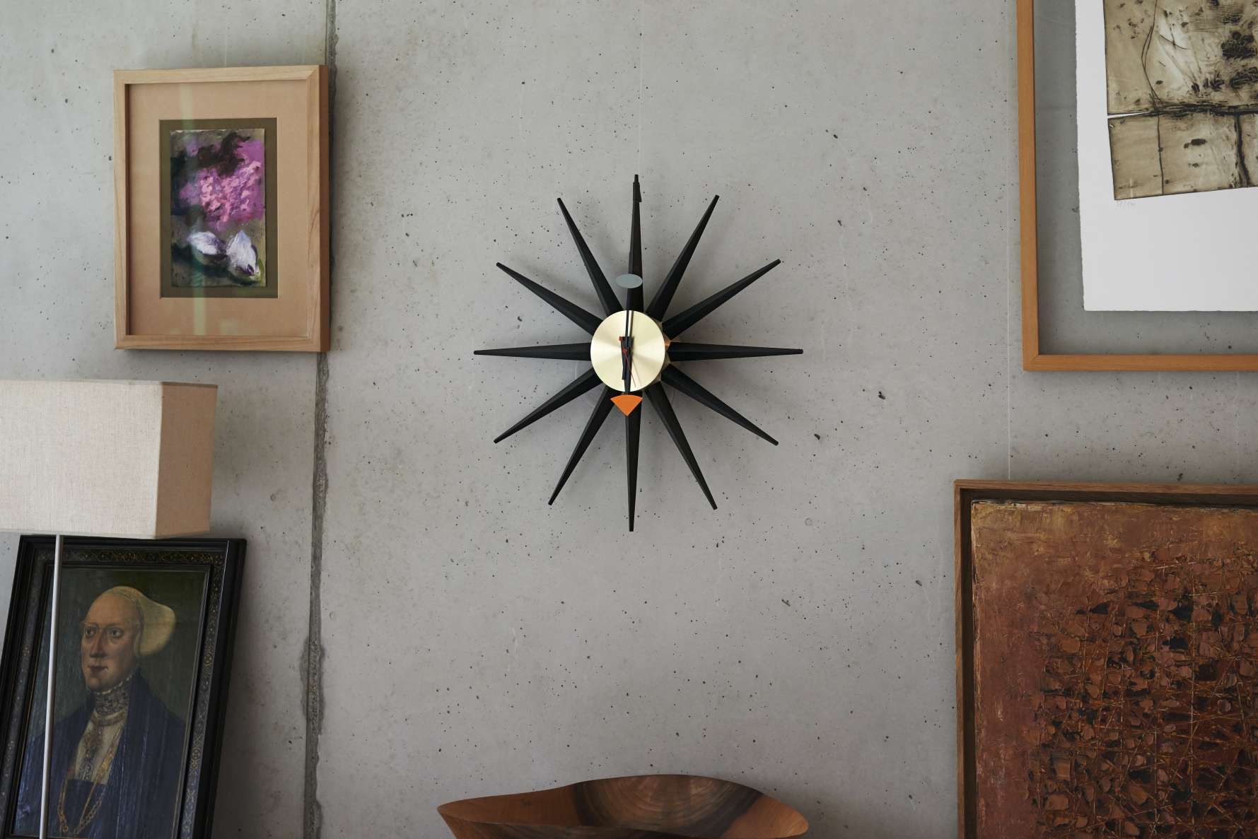 Sunburst Clock Wall Clock - black / brass Vitra