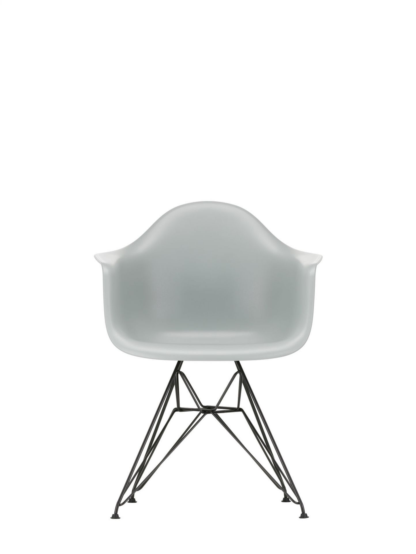 Eames Plastic Arm Chair DAR Stuhl in Kieselstein mit verchromtem Eiffelgestell, moderner Designklassiker.