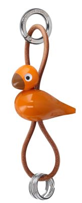 Bird red/orange key ring silver coloured metal with natural leather Kay Bojesen