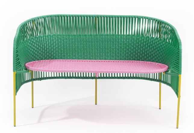 Caribe 2-seater bench outdoor ames Emerald green / bubblegum pink / curry yellow