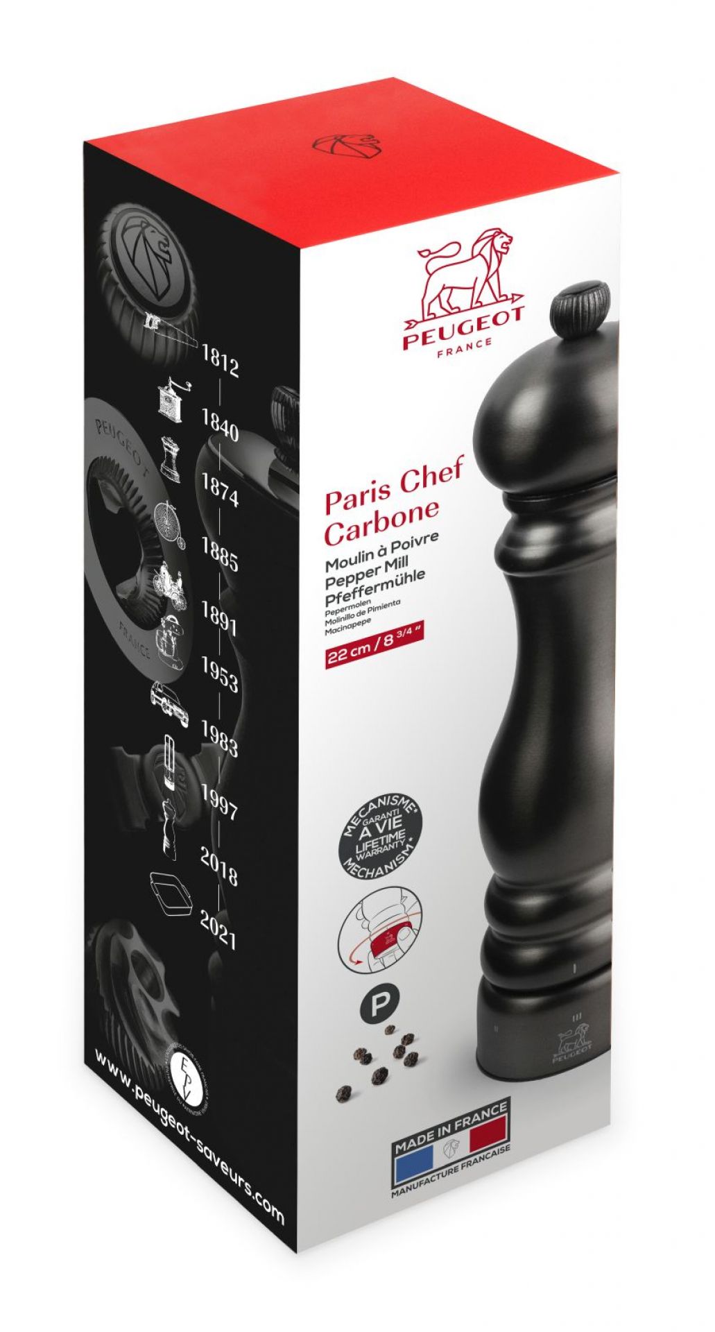 Paris Chef Carbon Pepper Mill 22 cm Peugeot SINGLE PIECES