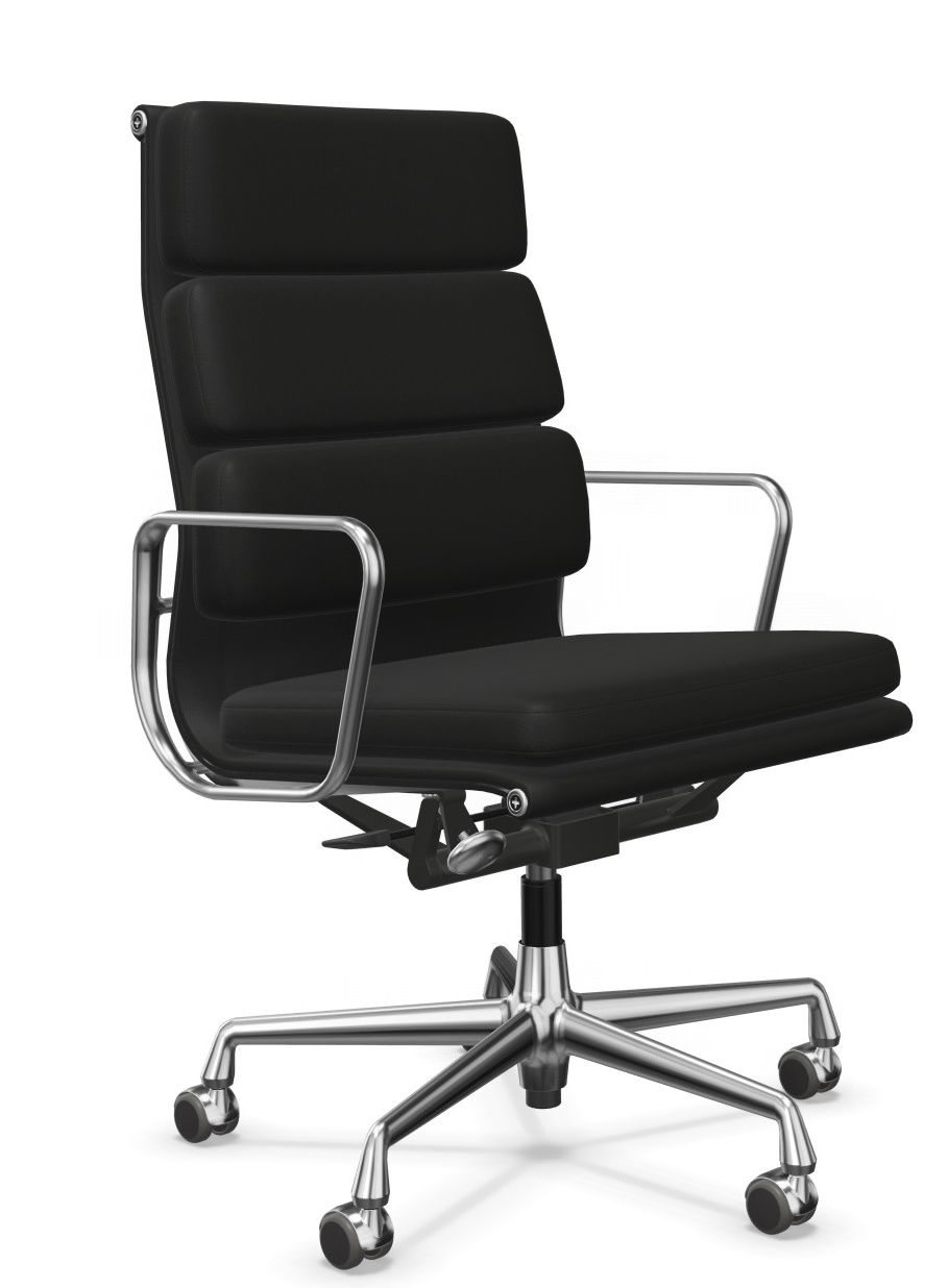 Soft Pad Chair EA219 / EA 219 HIGH BACK, ROTATING, PREMIUM LEATHER F NERO WITH CONTRAST WEAKNESS, CHROMED FRAME Vitra SINGLE PIECES